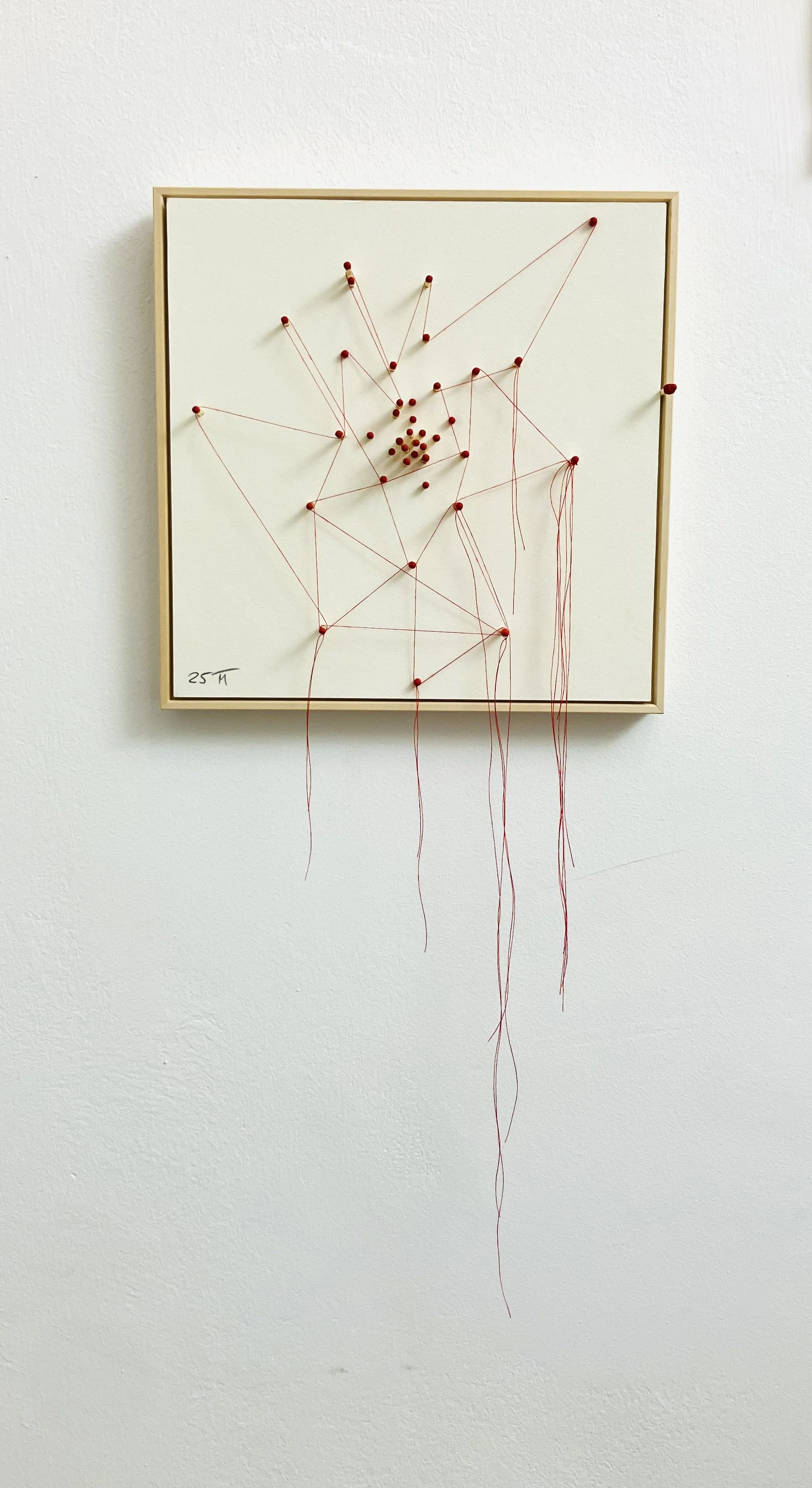  Fragile Ordnung II 2025  
Streichhölzer und Fäden auf Papier 
(47 X 20 cm)