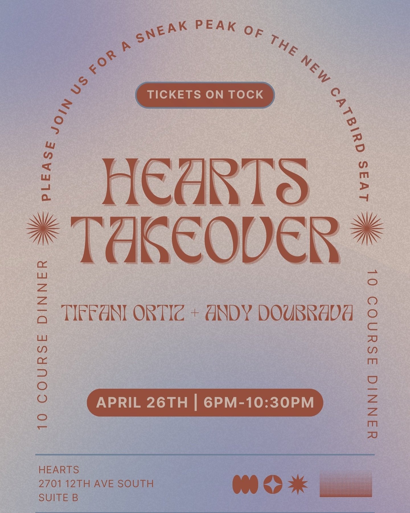 THIS FRIDAY &bull; Our friends and next chefs of The Catbird Seat, @tiffani.l.ortiz &amp; @andydoubrava, will be cooking @heartsnashville on 12 South.

Be one of the first to preview recipes and meet the team of the sixth iteration of @the_catbirdsea