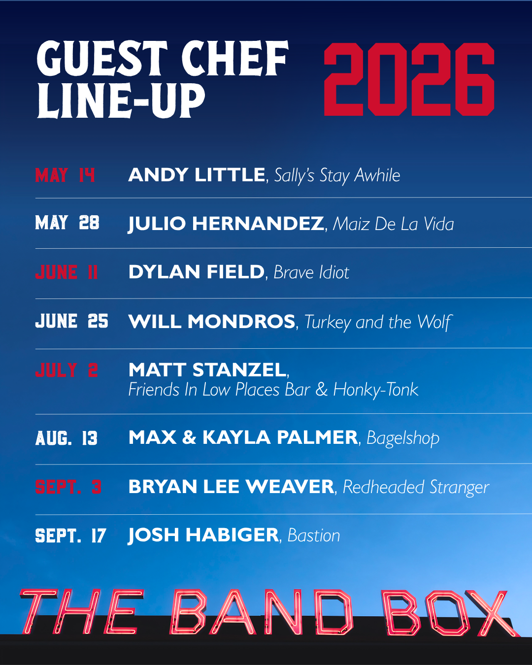 The Band Box Guest Chef Pop-Up Lineup