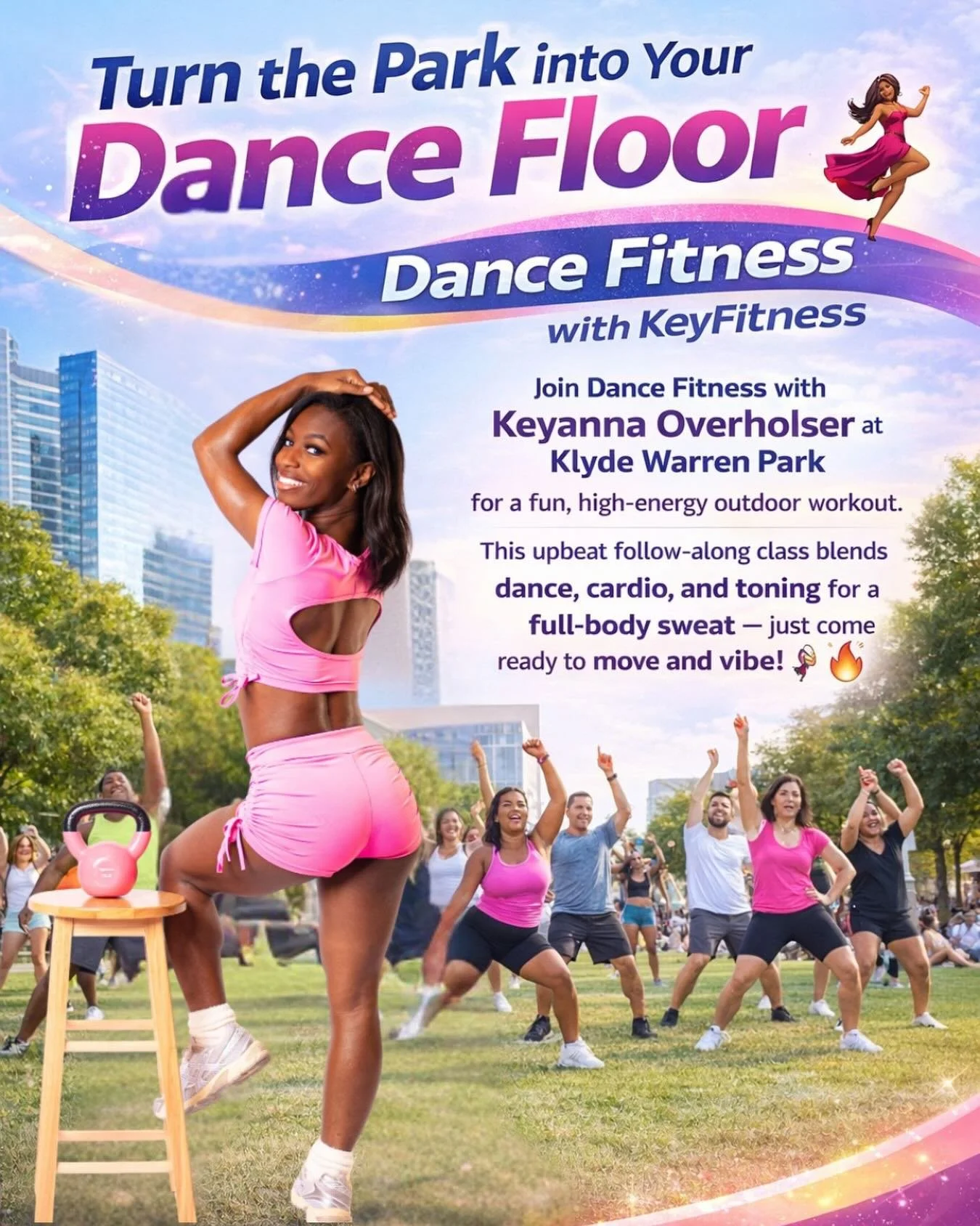 We&rsquo;re making moves with a new fitness class in the Park!
 
This Sunday, @kdf_thebrand is in the Park with a new dance fitness class that blends dance, cardio and full-body toning. This fun, high-energy workout is sure to become a favorite!
 
Su