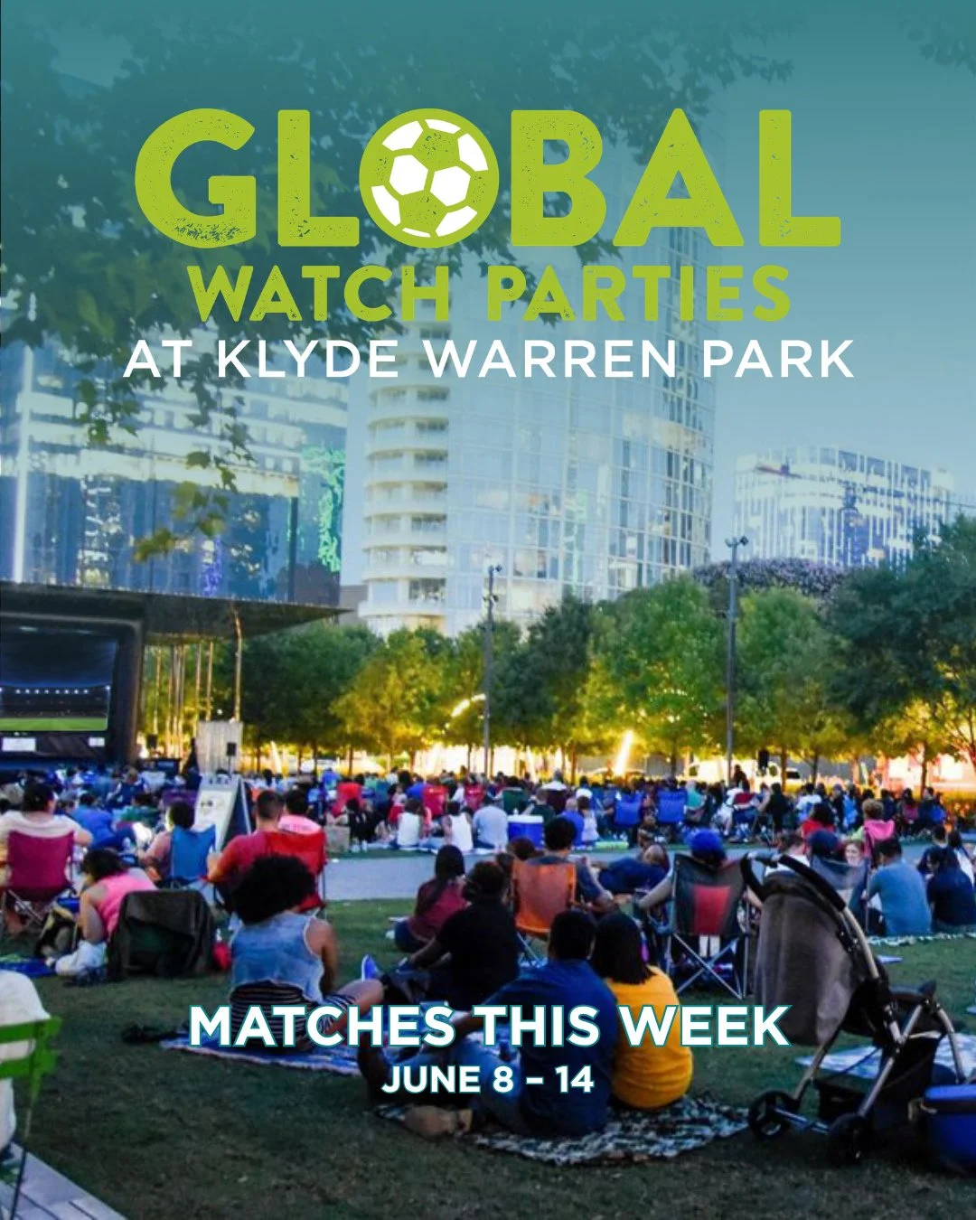 Global Watch Parties in Klyde Warren Park start this Thursday! ⁠
⁠
Join fans from around the world for free public watch parties in the Park. Catch matches on the Park&rsquo;s giant LED screen while enjoying food trucks, dining, live entertainment an