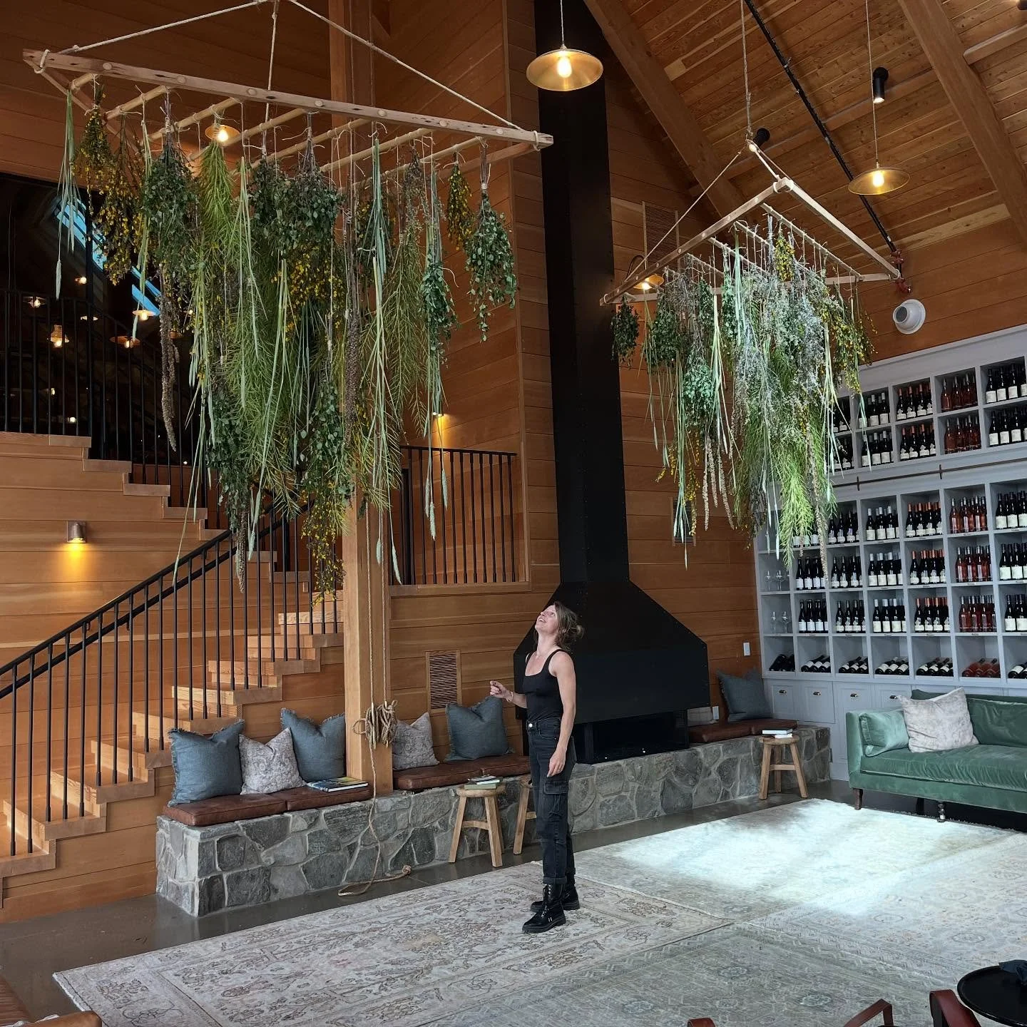 @fourgraceswine Wild Foraged triangle herb rack installations.