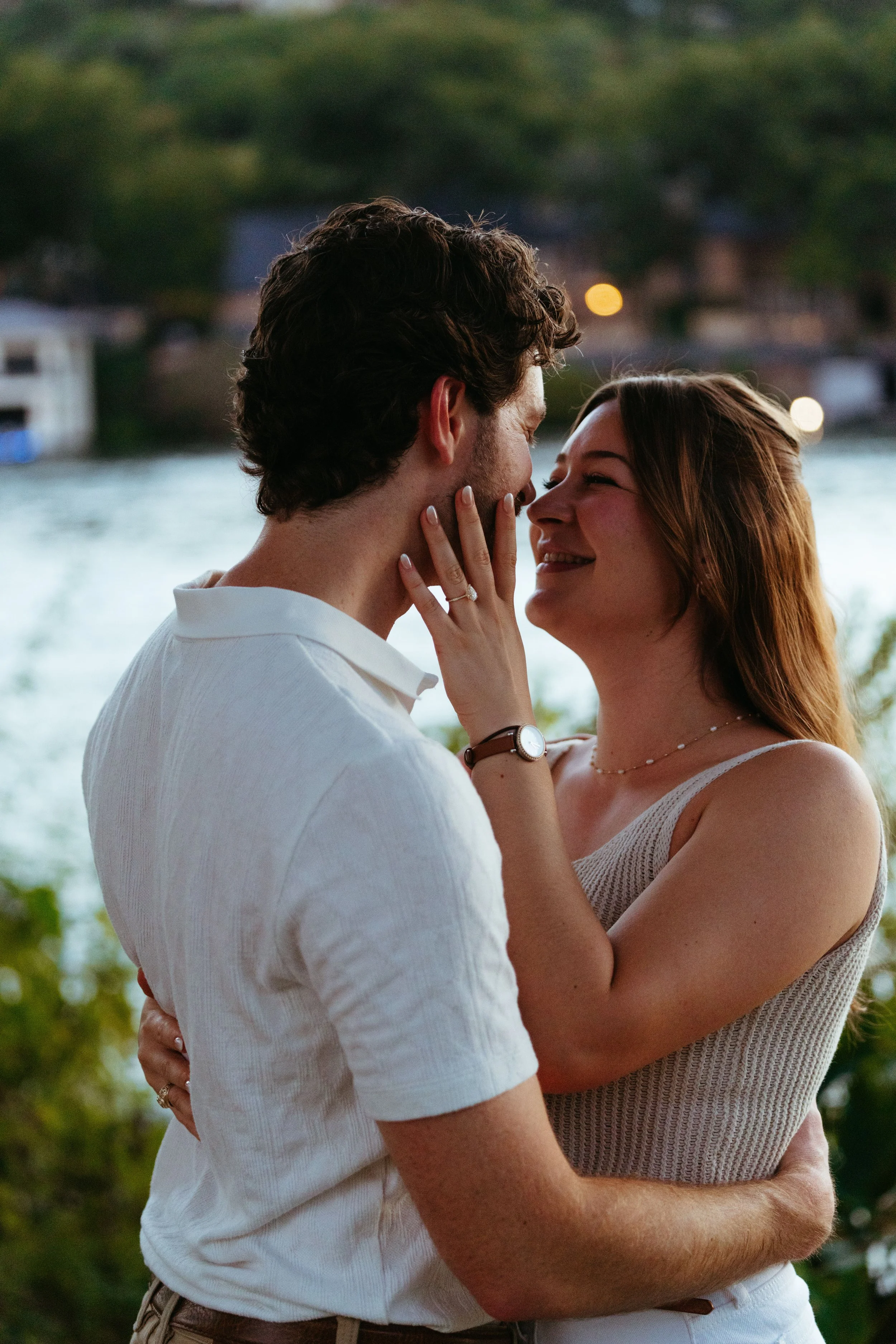 Austin engagement portraits at Emma Long Park lakeside dock