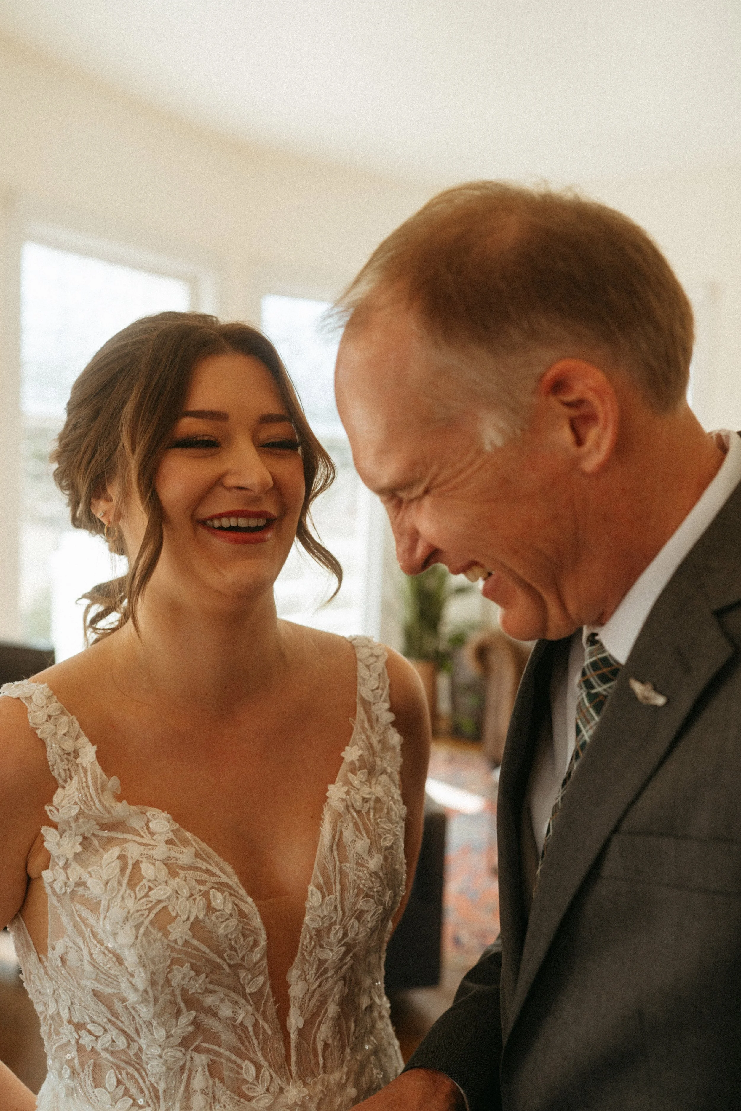 candid of the first look between the bride and the father of the bride at The Grand Lady in manor tx just outside of austin