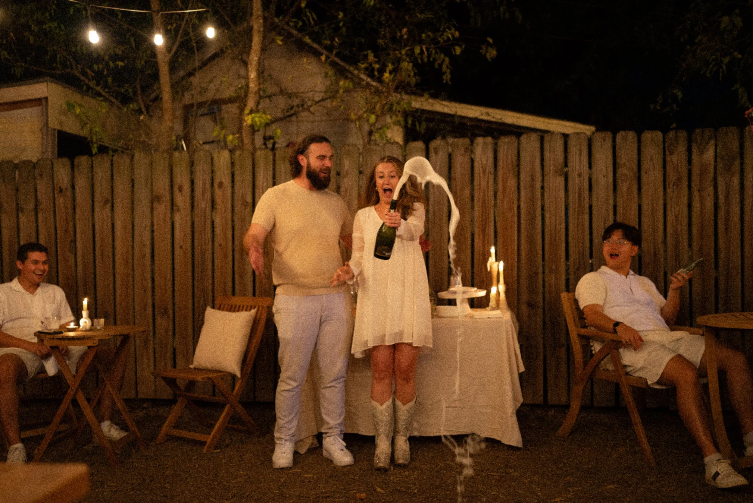 Bride-to-be celebrating with friends and family after proposal in Austin