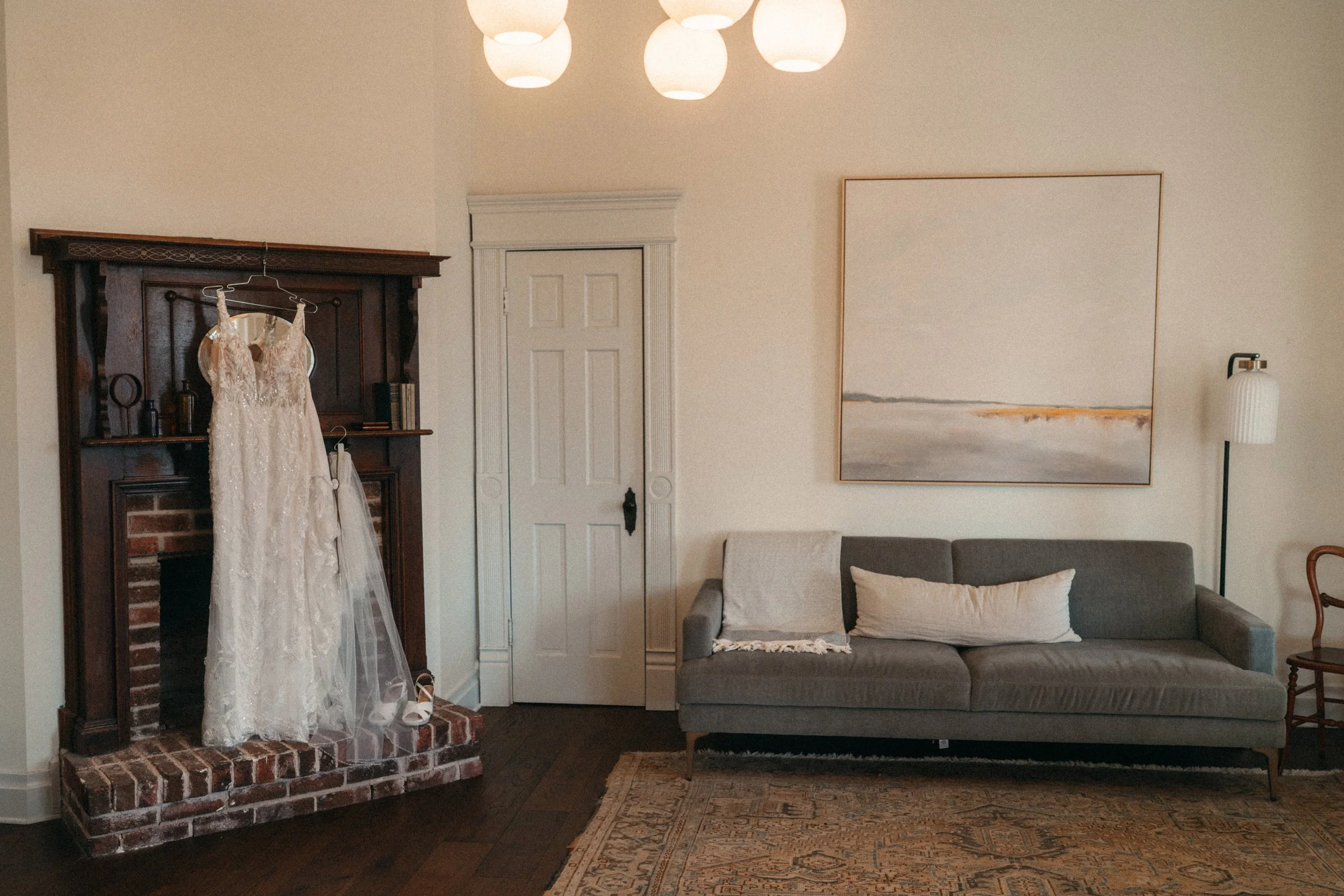 Bridal gown styled in the mansion suite at The Grand Lady