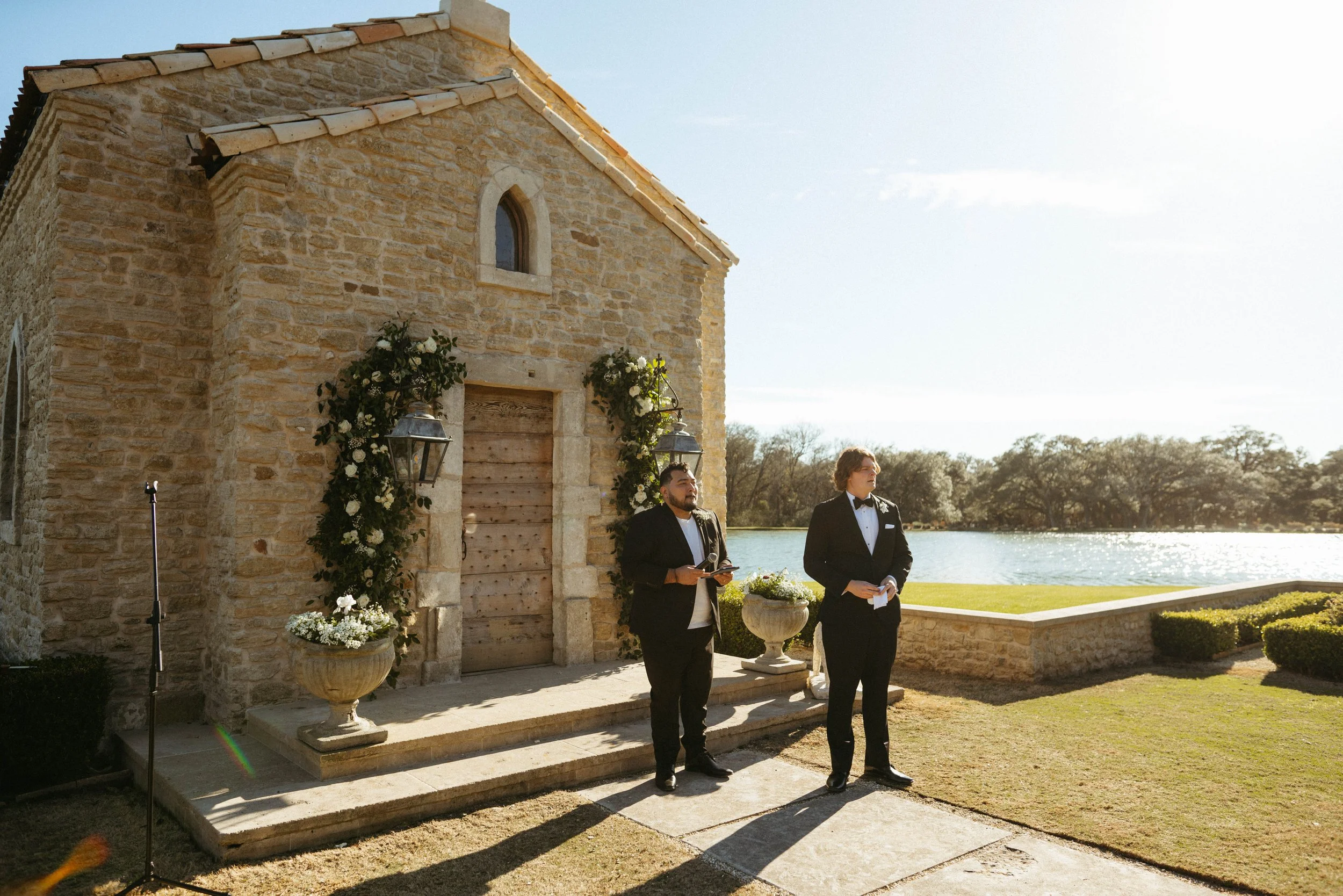 Groom smiling as the bride walks down the aisle | authentic candid Austin photographer.