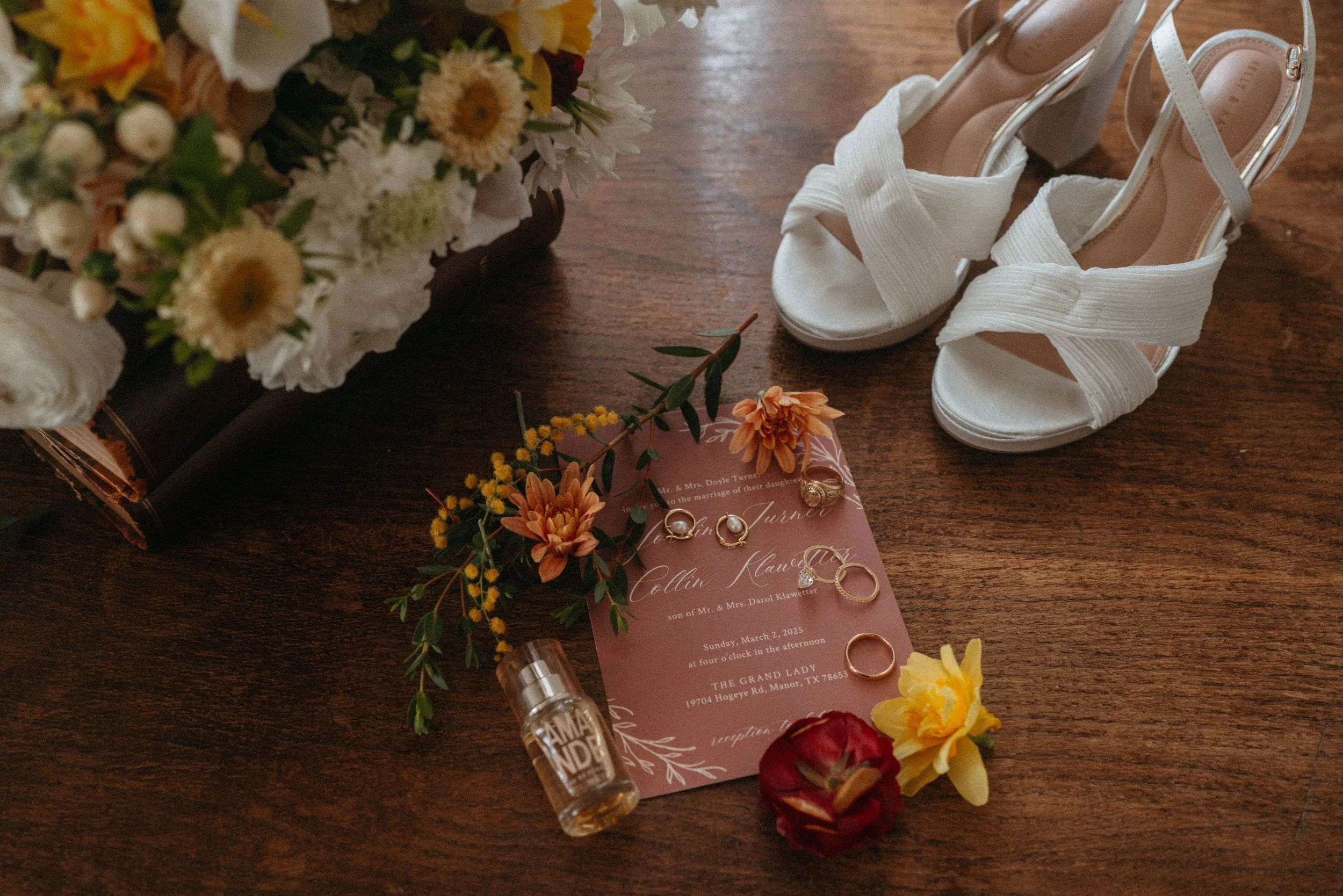 Flat Lay Wedding Details at The Grand Lady
