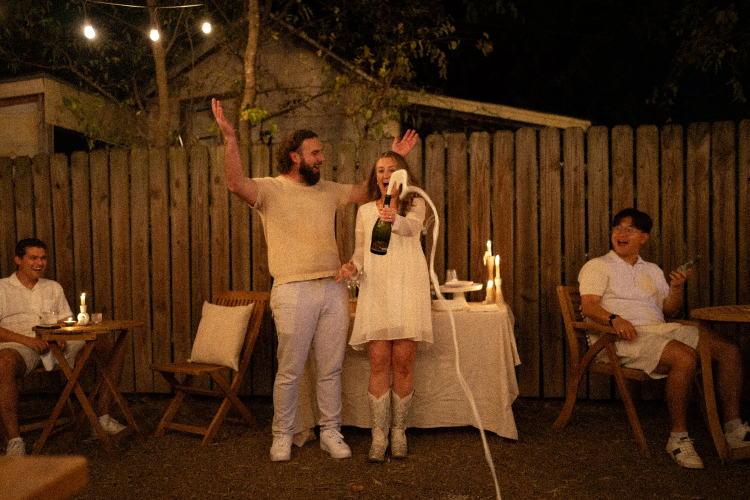 Bride-to-be celebrating with friends and family after proposal in Austin