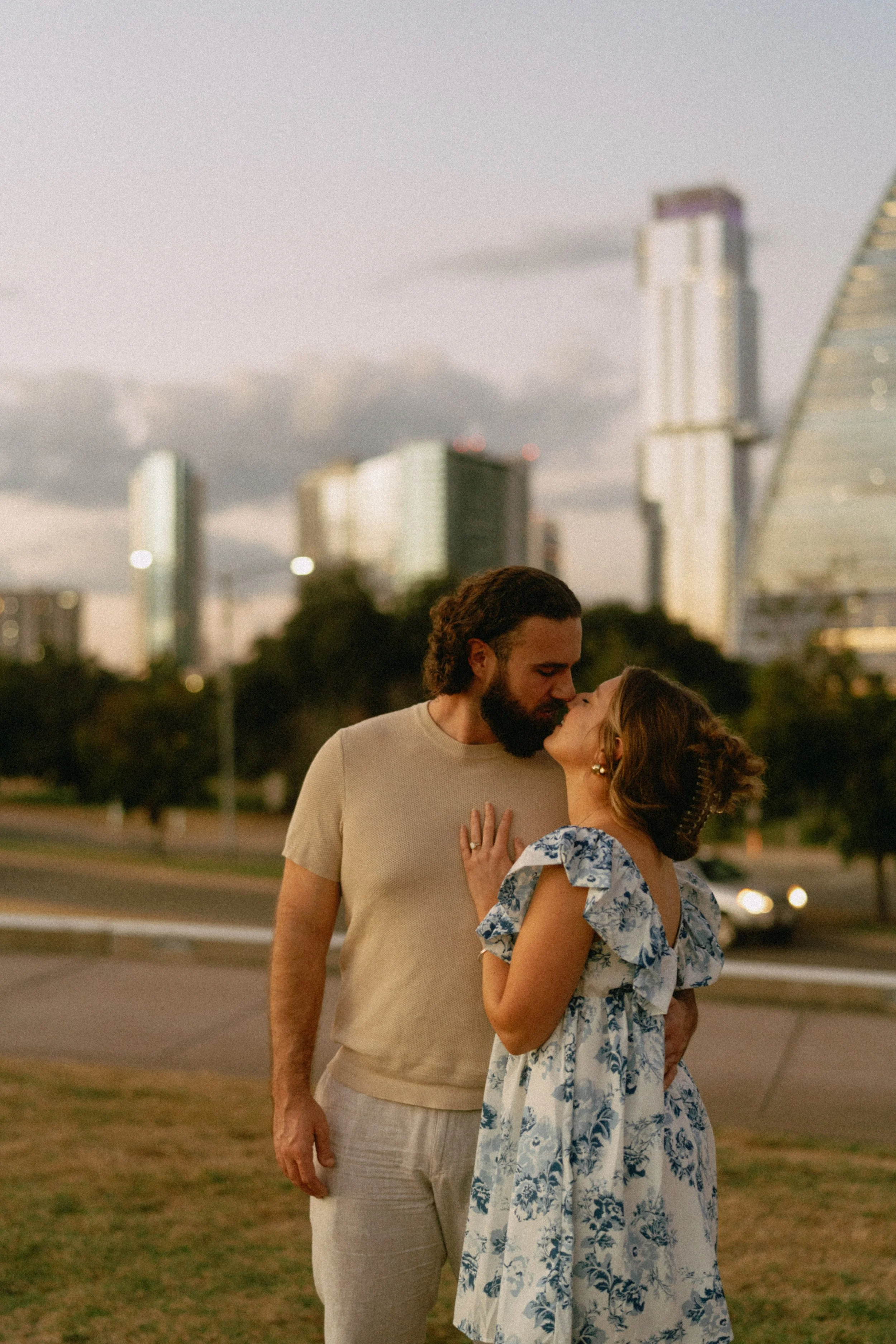 Joyful moment at sunset proposal in Austin captured by wedding photographer