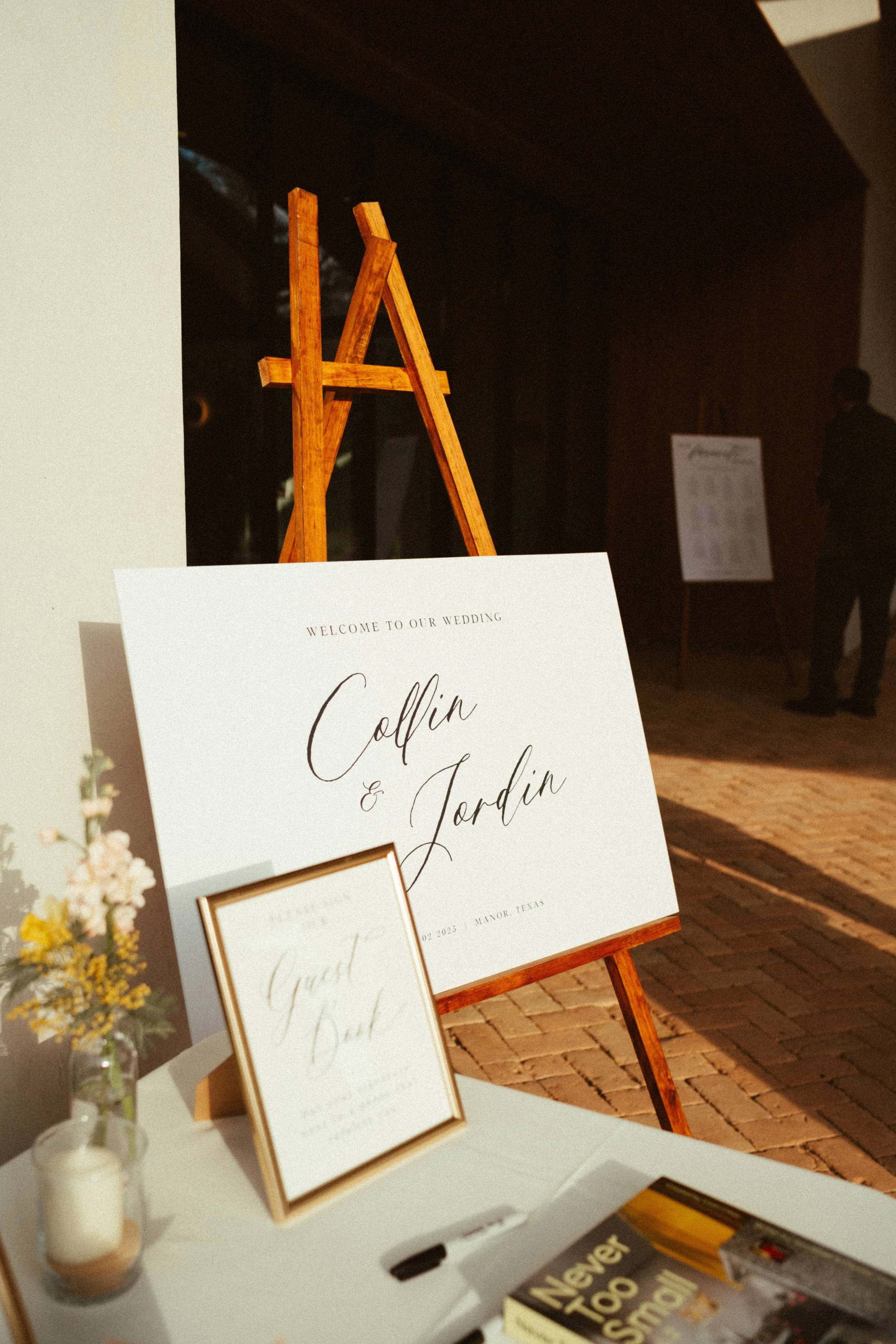 Wedding welcome sign displayed at The Grand Lady wedding reception entrance
