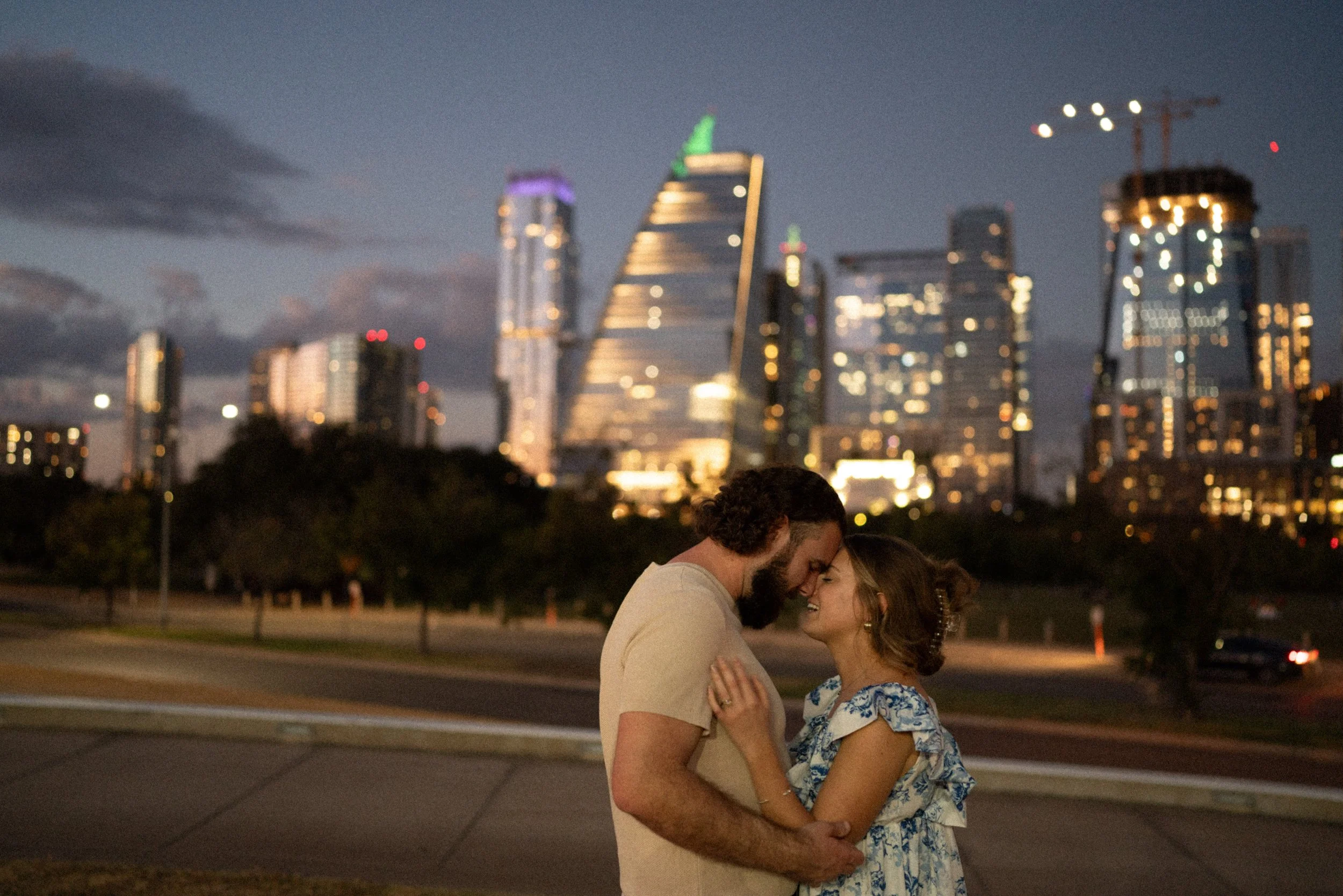 Joyful moment at sunset proposal in Austin captured by wedding photographer