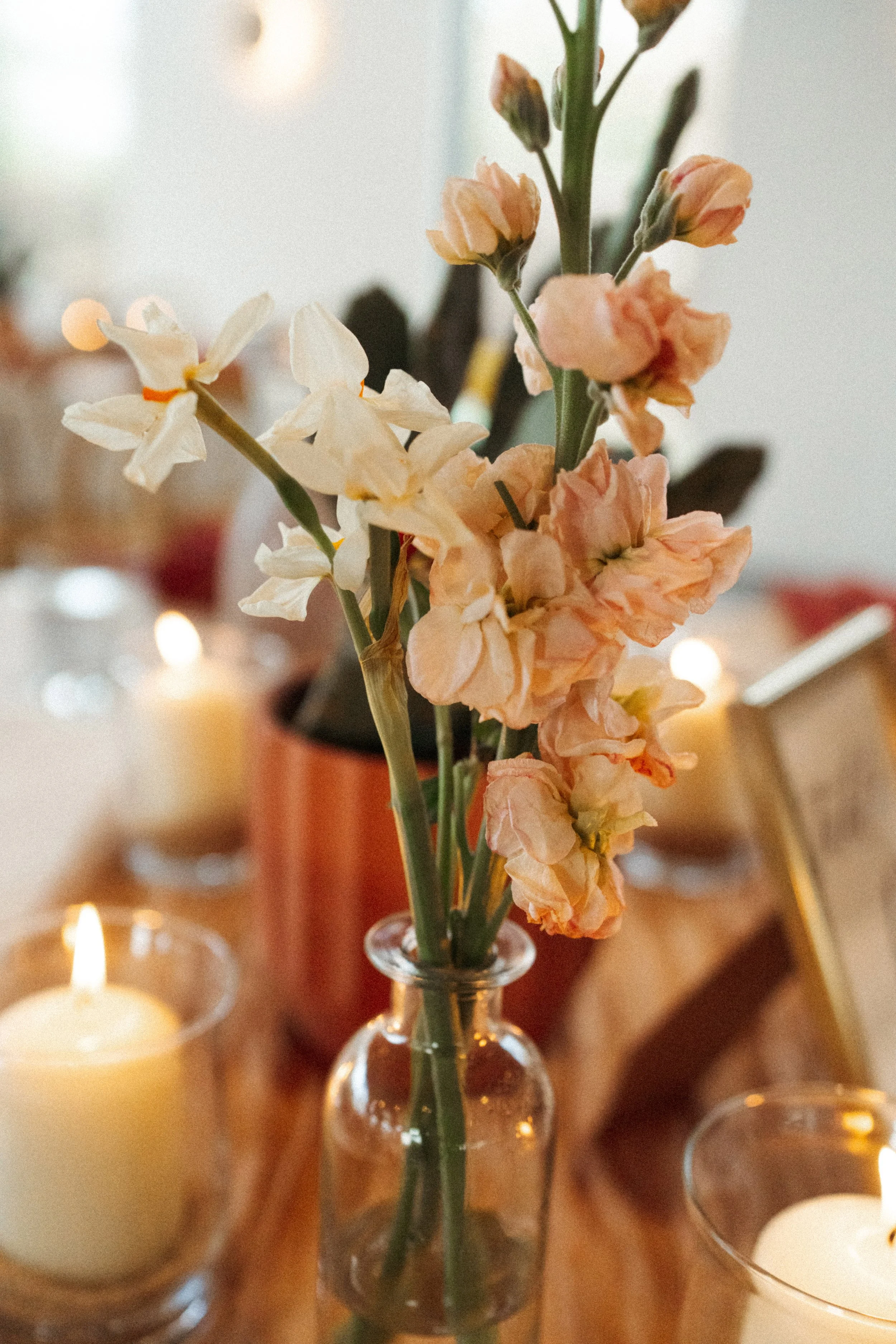 floral arrangements and candles at The Grand Lady wedding reception hall