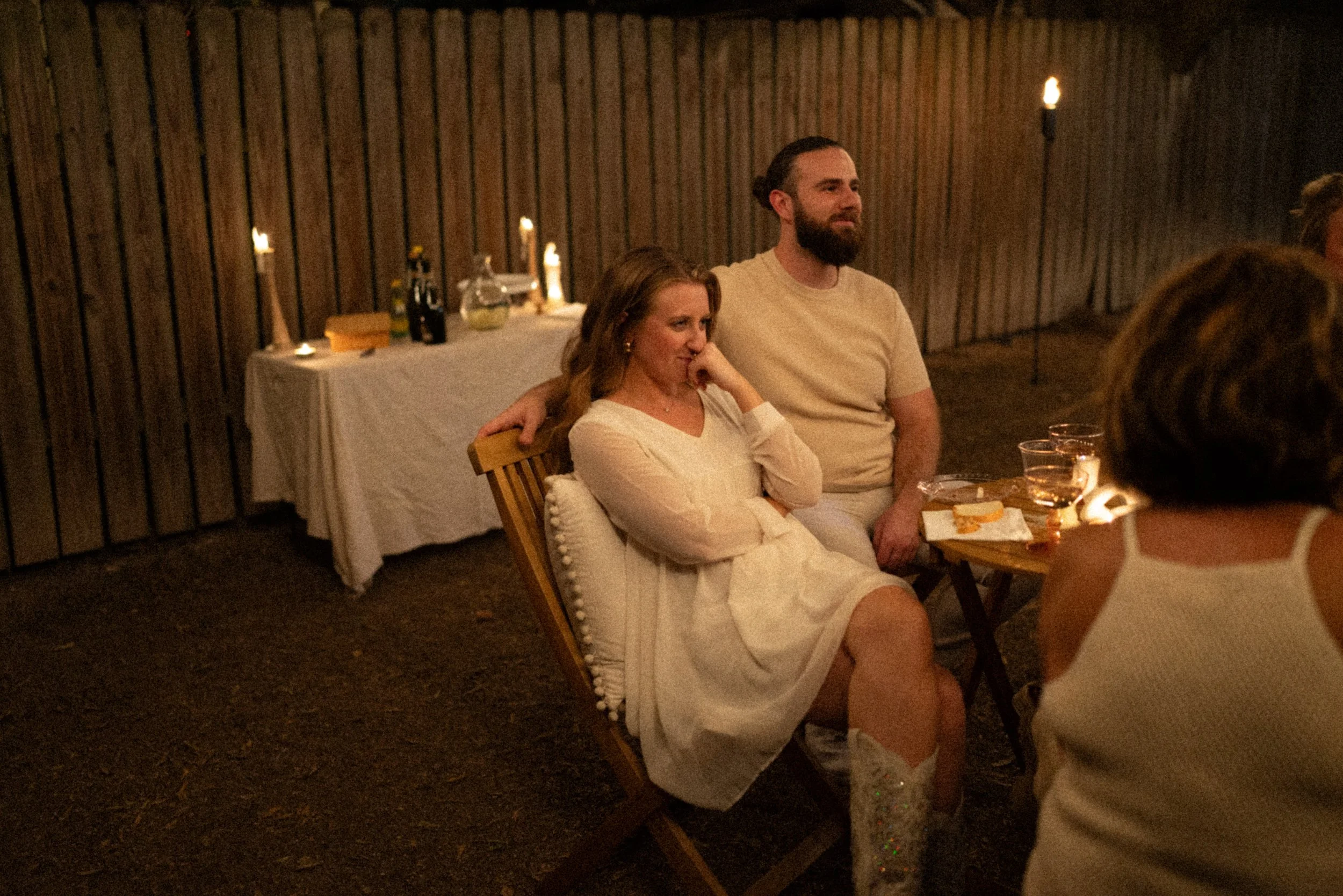 Austin wedding photographer capturing heartfelt speeches at engagement party