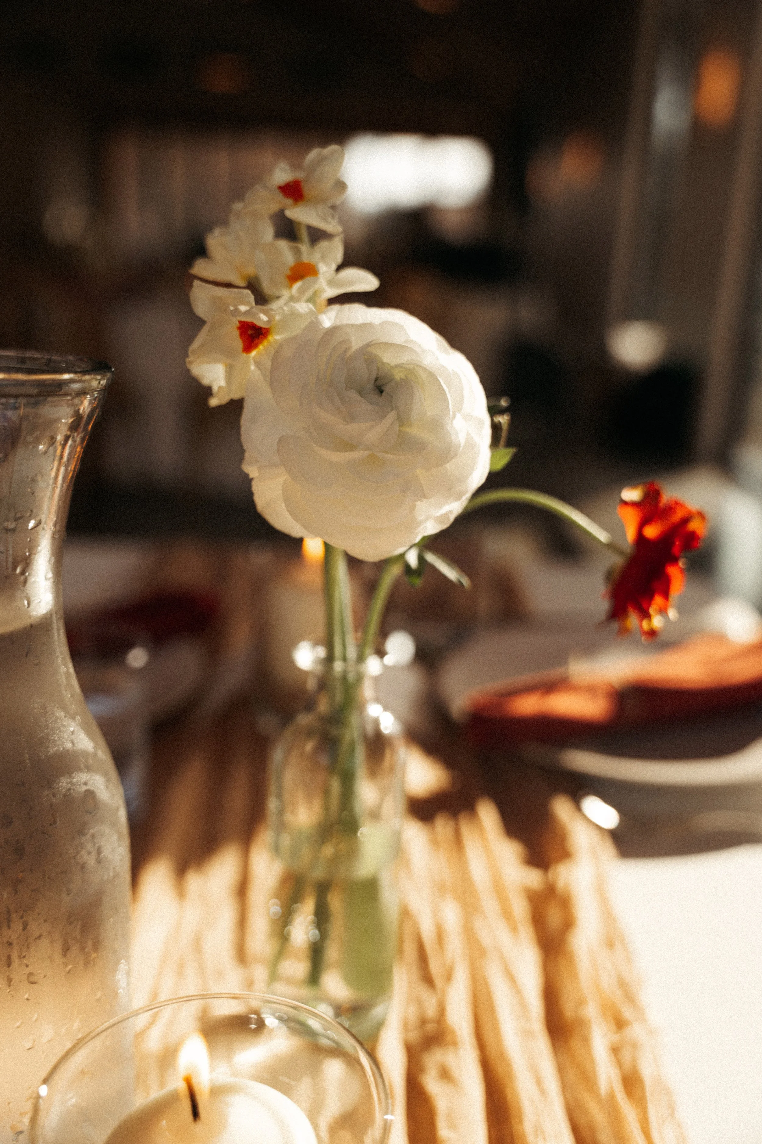 floral arrangements and candles at The Grand Lady wedding reception hall