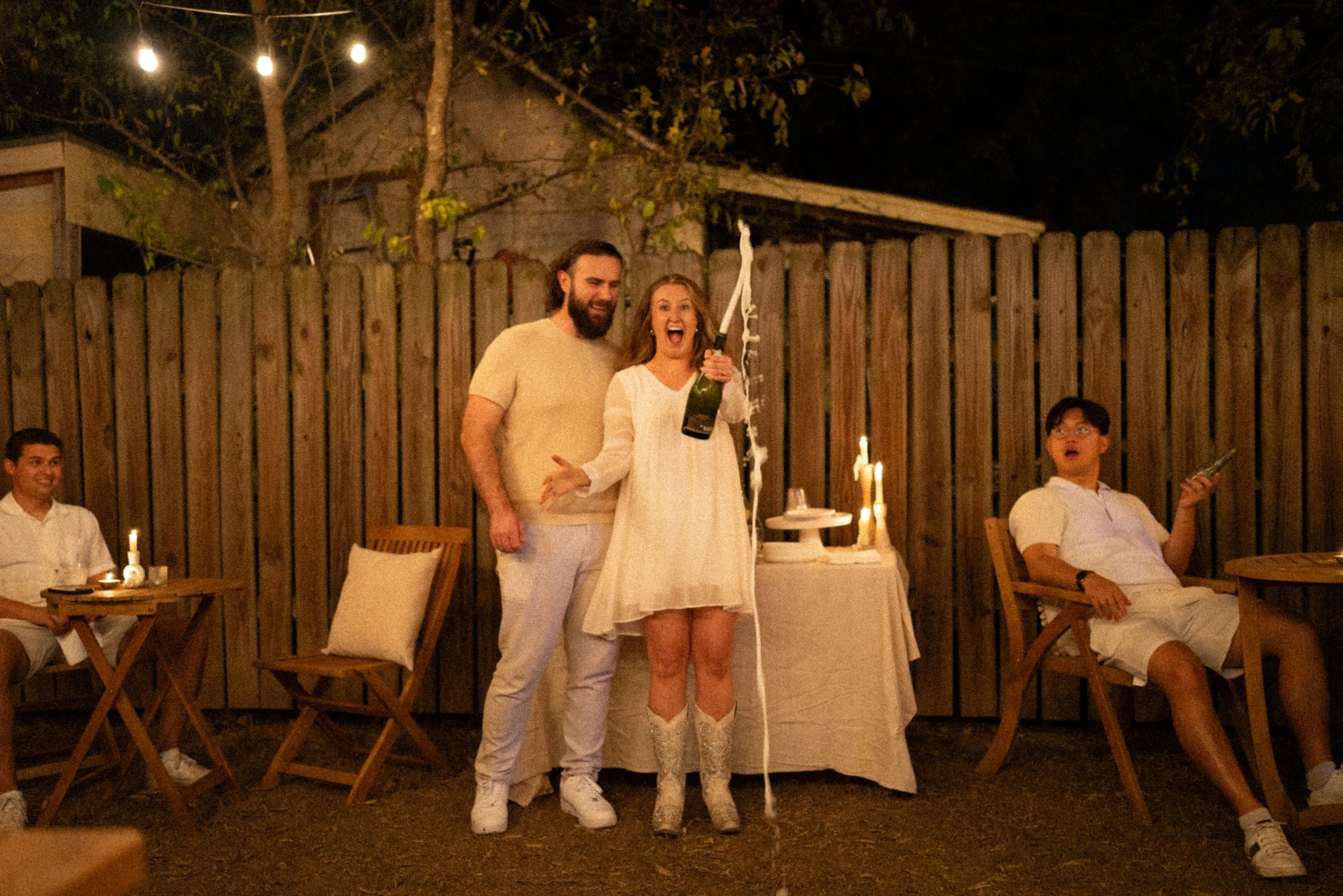 Bride-to-be celebrating with friends and family after proposal in Austin