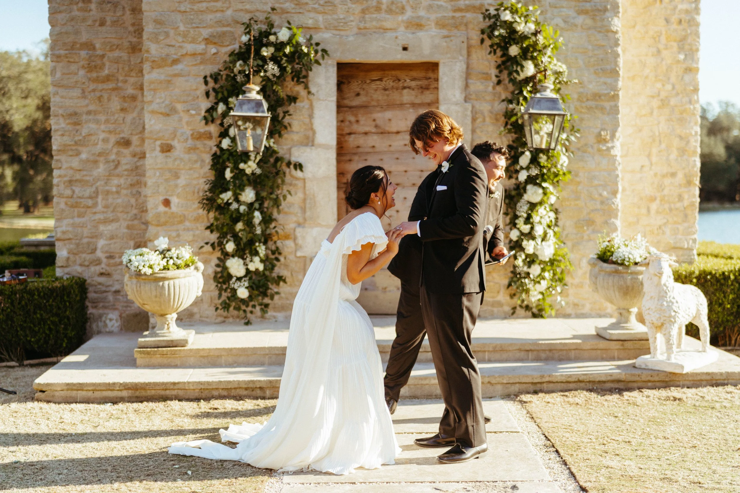 Wedding vows exchanged at the French chapel | Austin travel wedding photographer captures emotional ceremony.