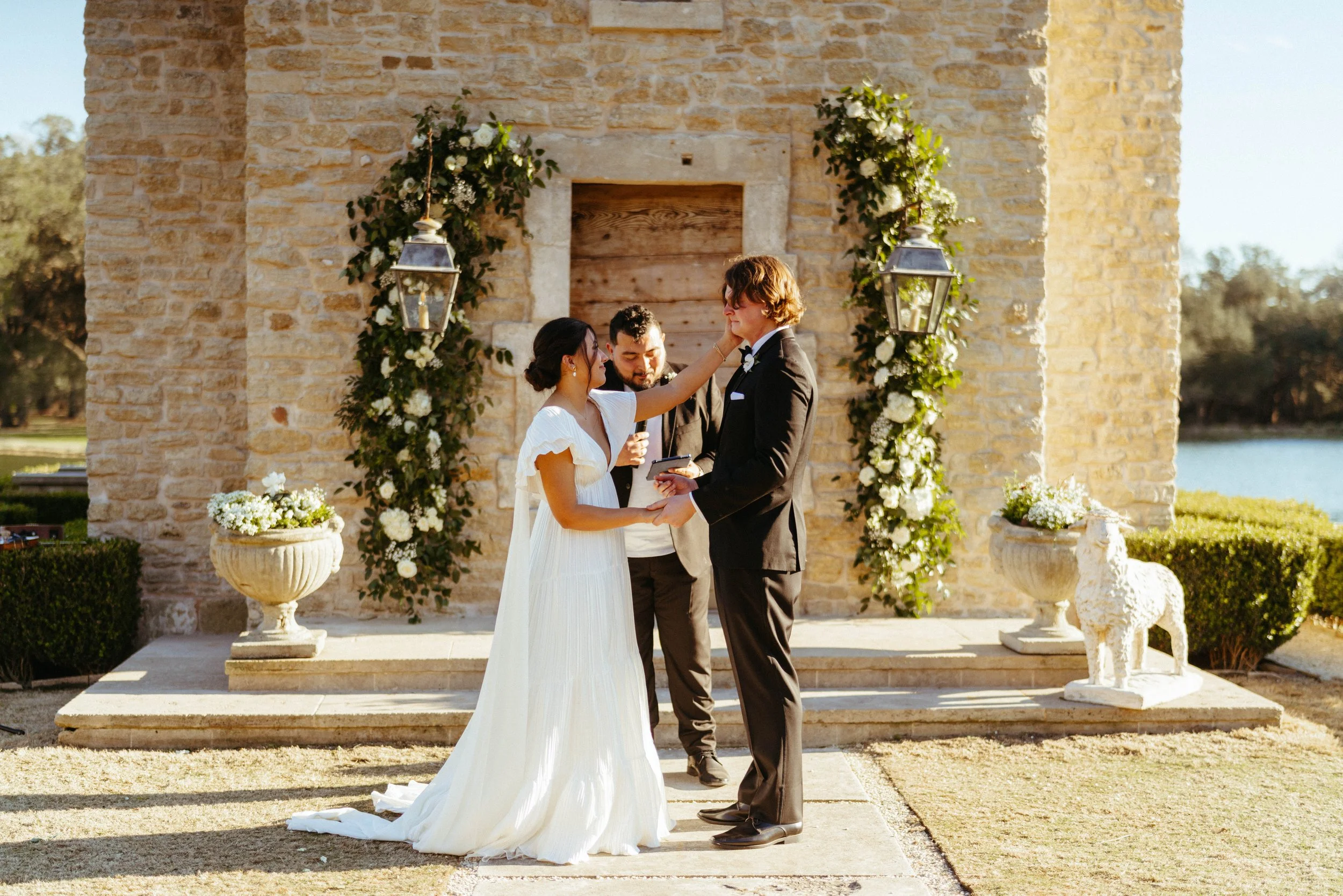 Wedding vows exchanged at the French chapel | Austin travel wedding photographer captures emotional ceremony.
