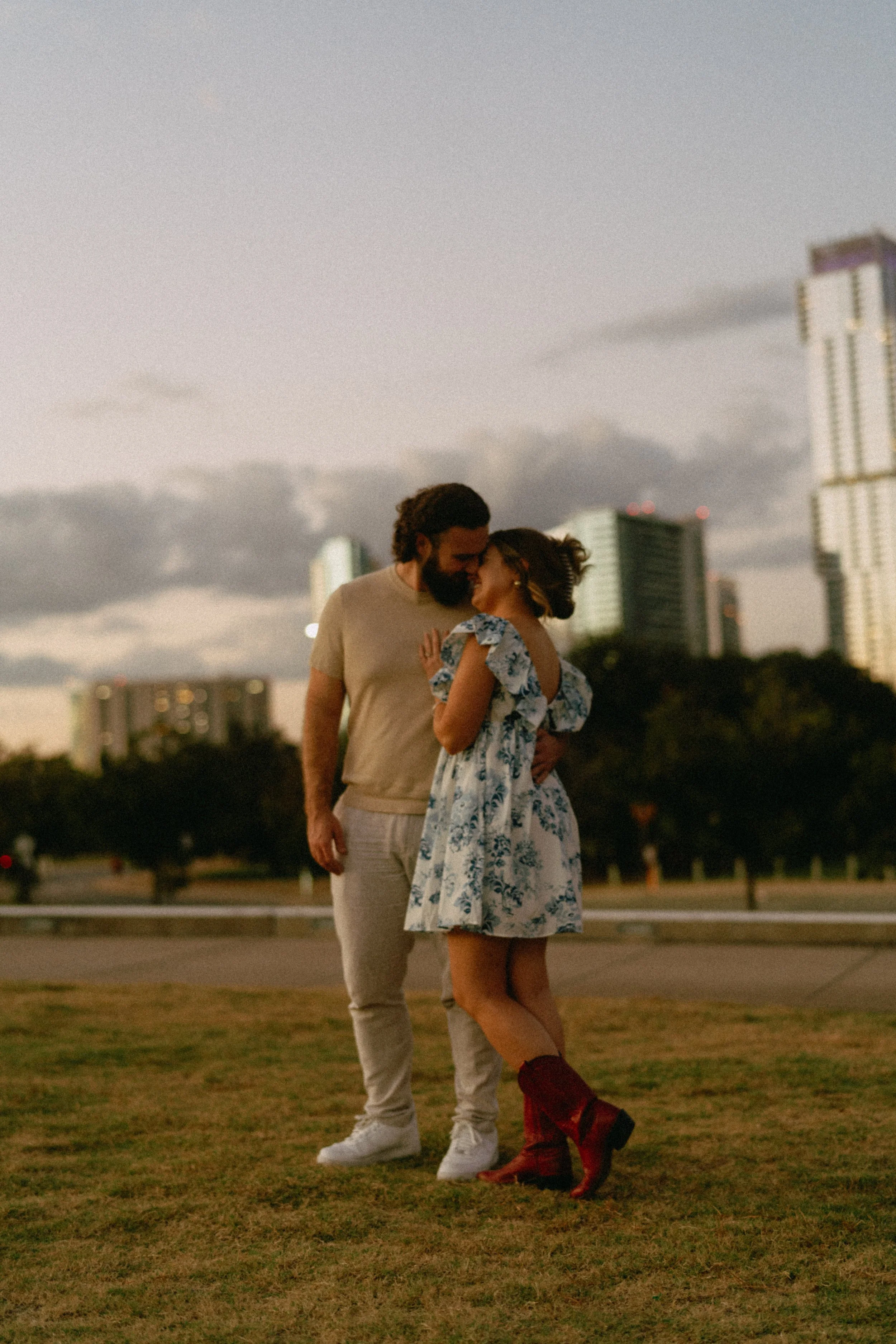 Joyful moment at sunset proposal in Austin captured by wedding photographer
