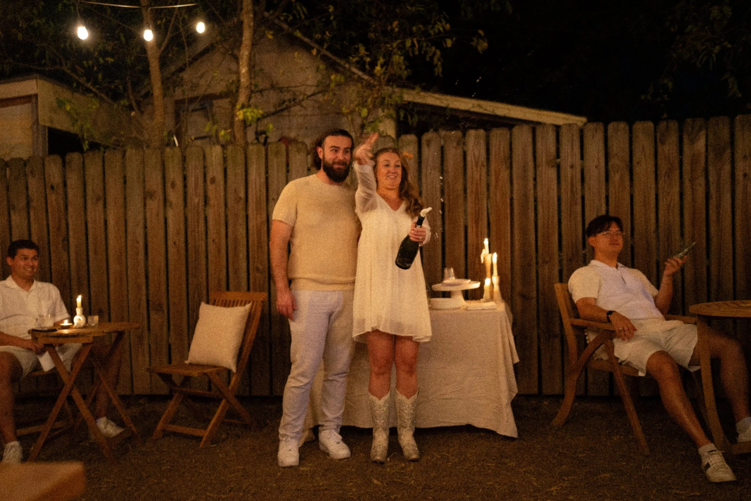 Bride-to-be celebrating with friends and family after proposal in Austin