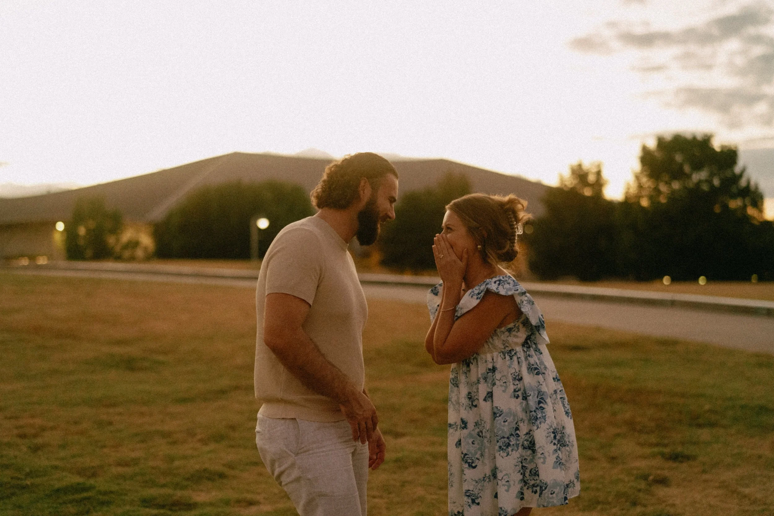 Authentic Austin engagement photography capturing candid reaction during proposal