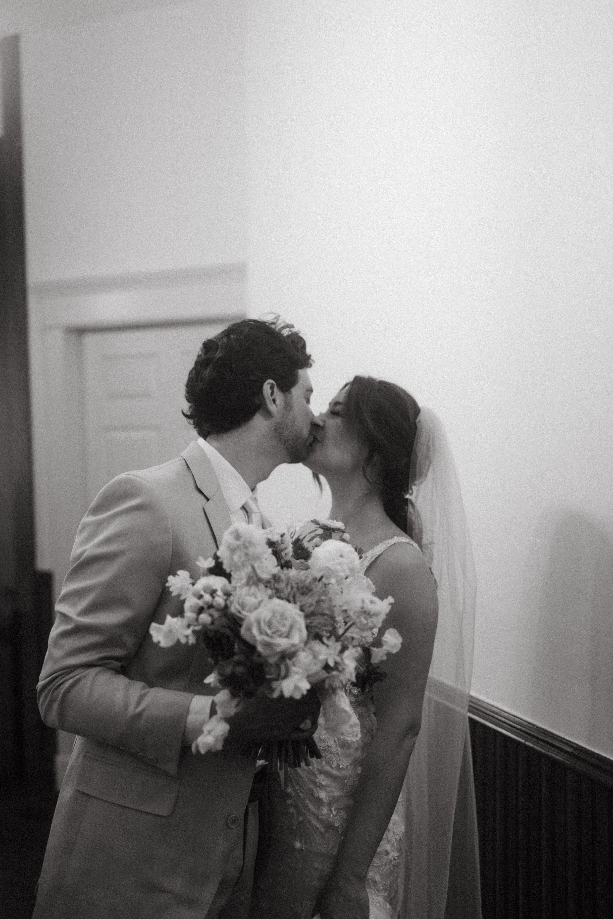 Sunset couple portrait in the mansion at The Grand Lady Austin wedding venue