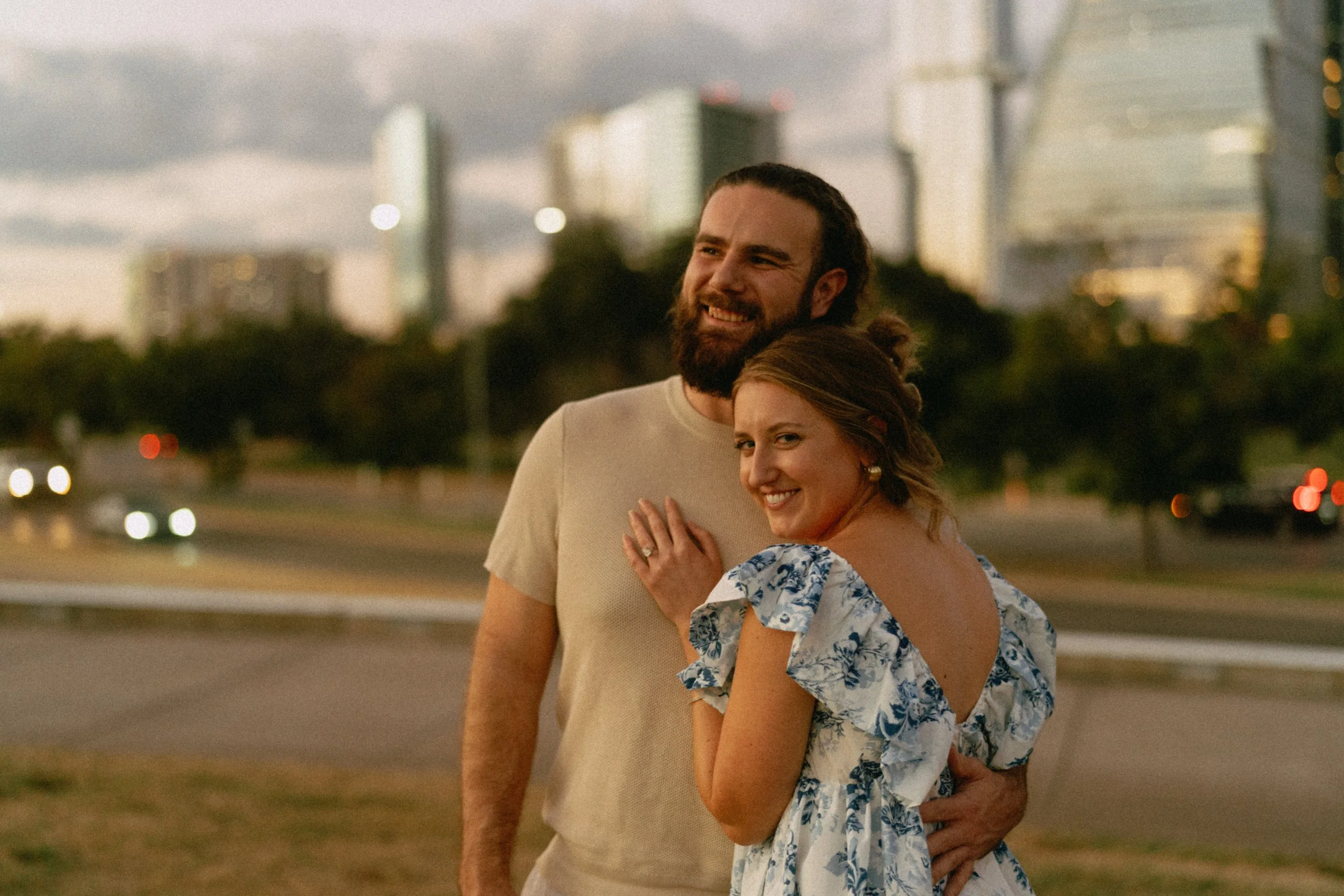 Joyful moment at sunset proposal in Austin captured by wedding photographer