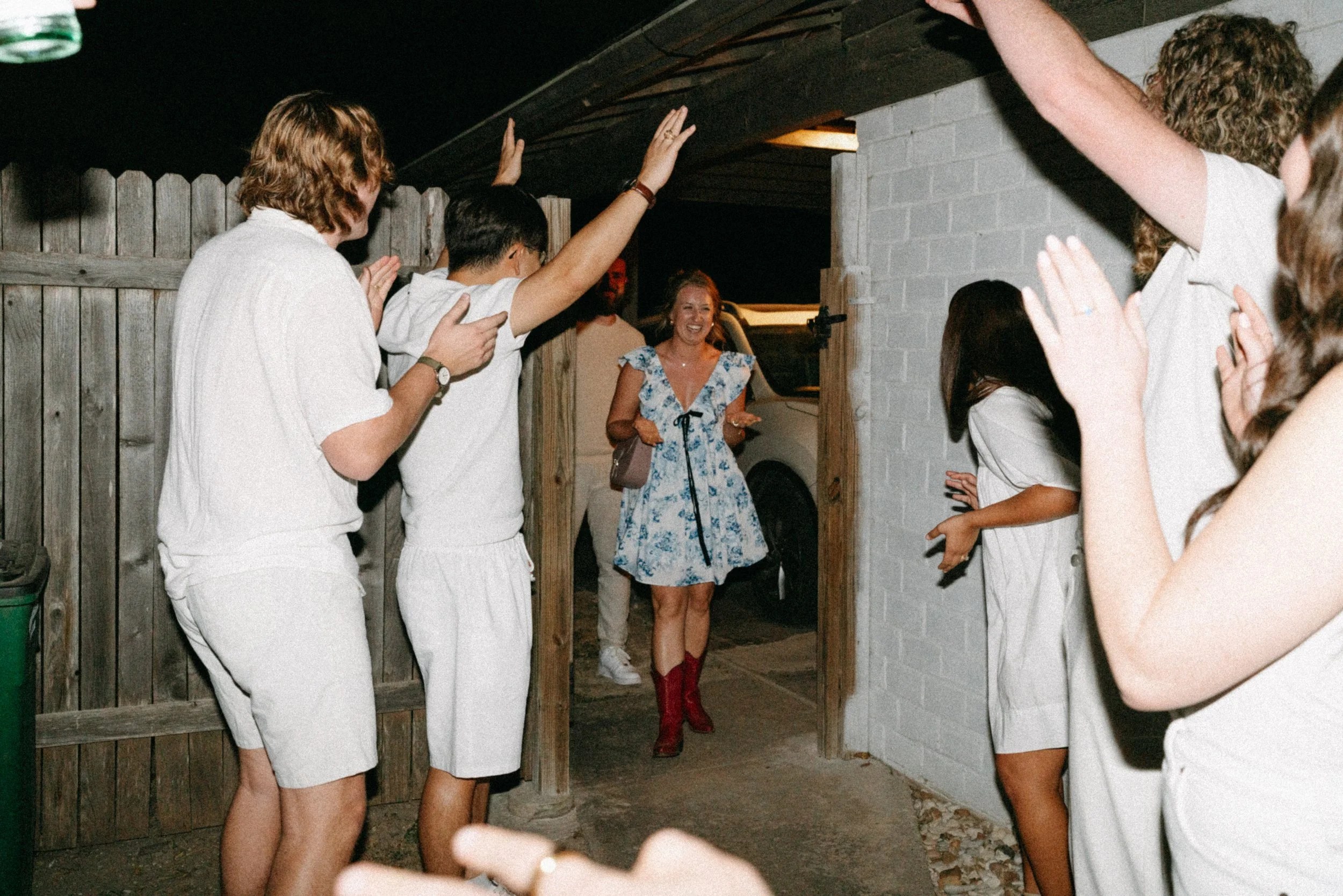 Bride-to-be celebrating with friends and family after proposal in Austin
