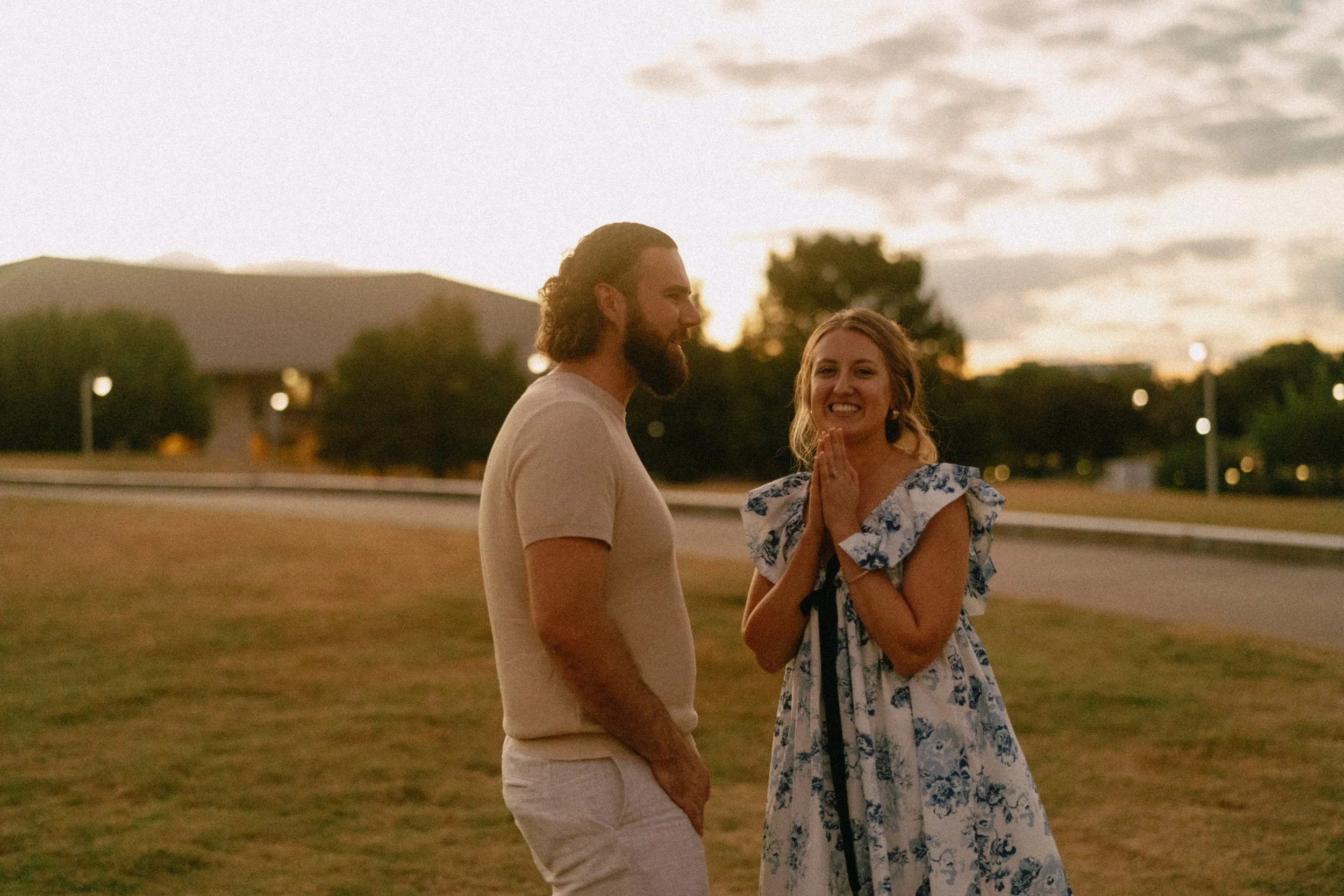 Authentic Austin engagement photography capturing candid reaction during proposal