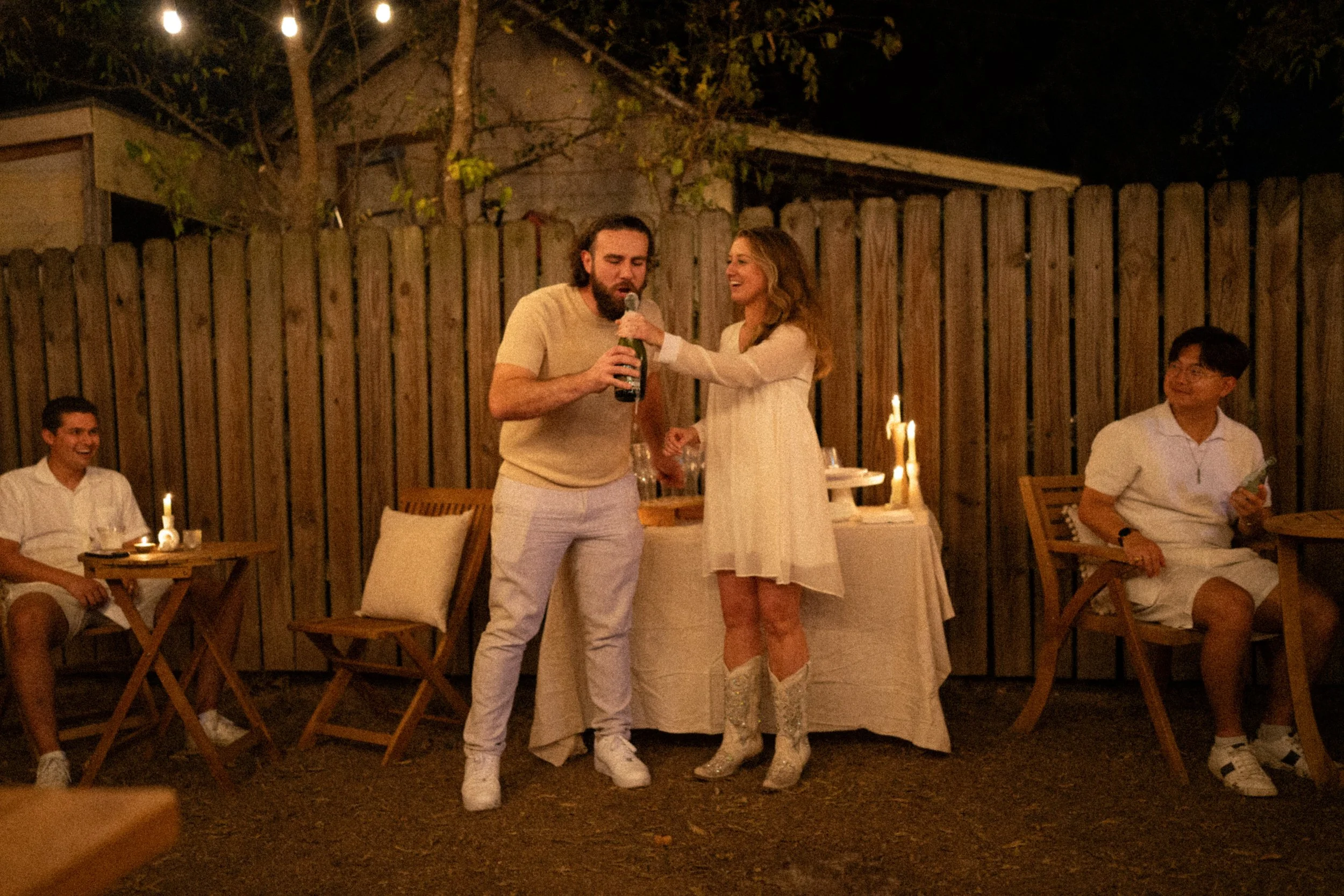 Bride-to-be celebrating with friends and family after proposal in Austin