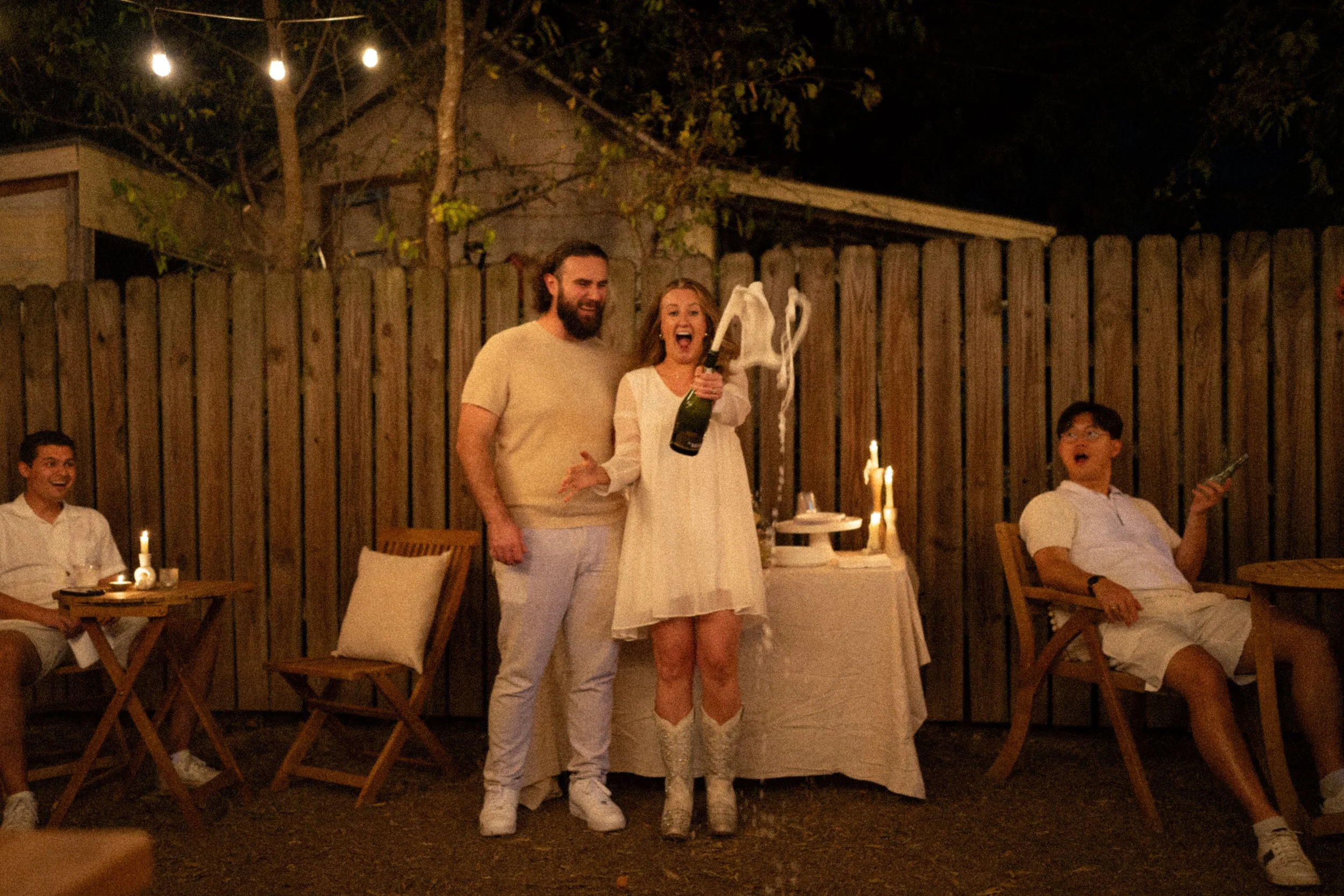 Bride-to-be celebrating with friends and family after proposal in Austin