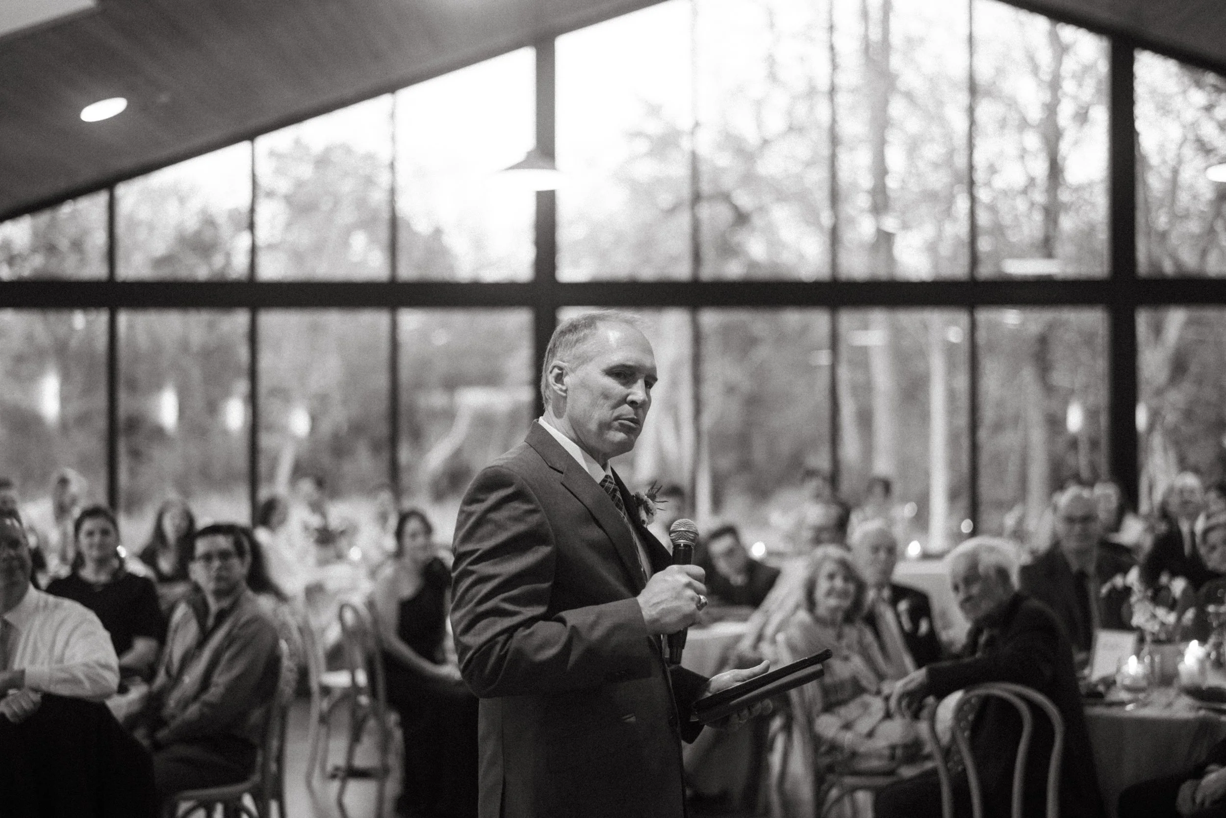 Toasts and speeches during wedding reception at The Grand Lady Manor TX