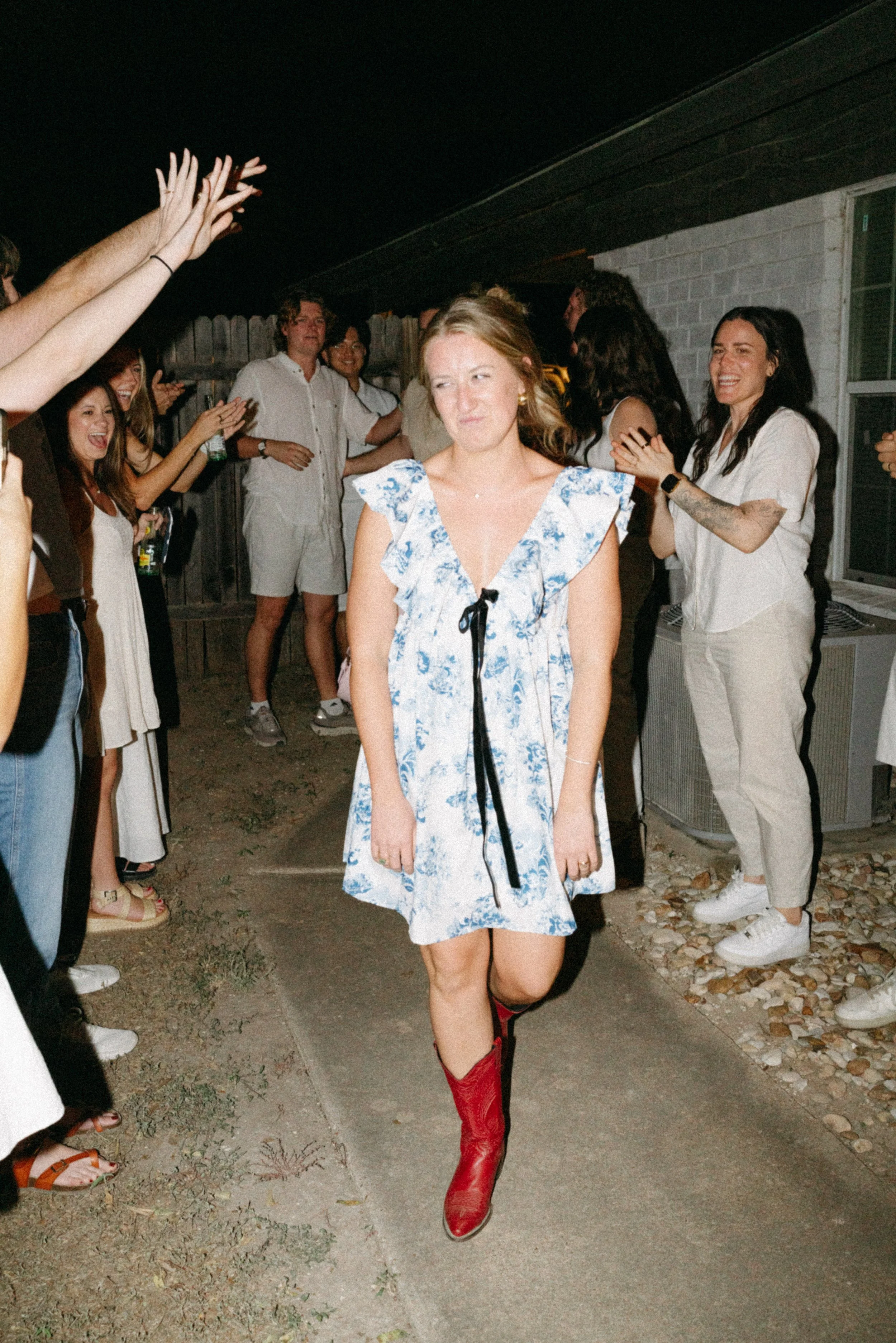 Bride-to-be celebrating with friends and family after proposal in Austin