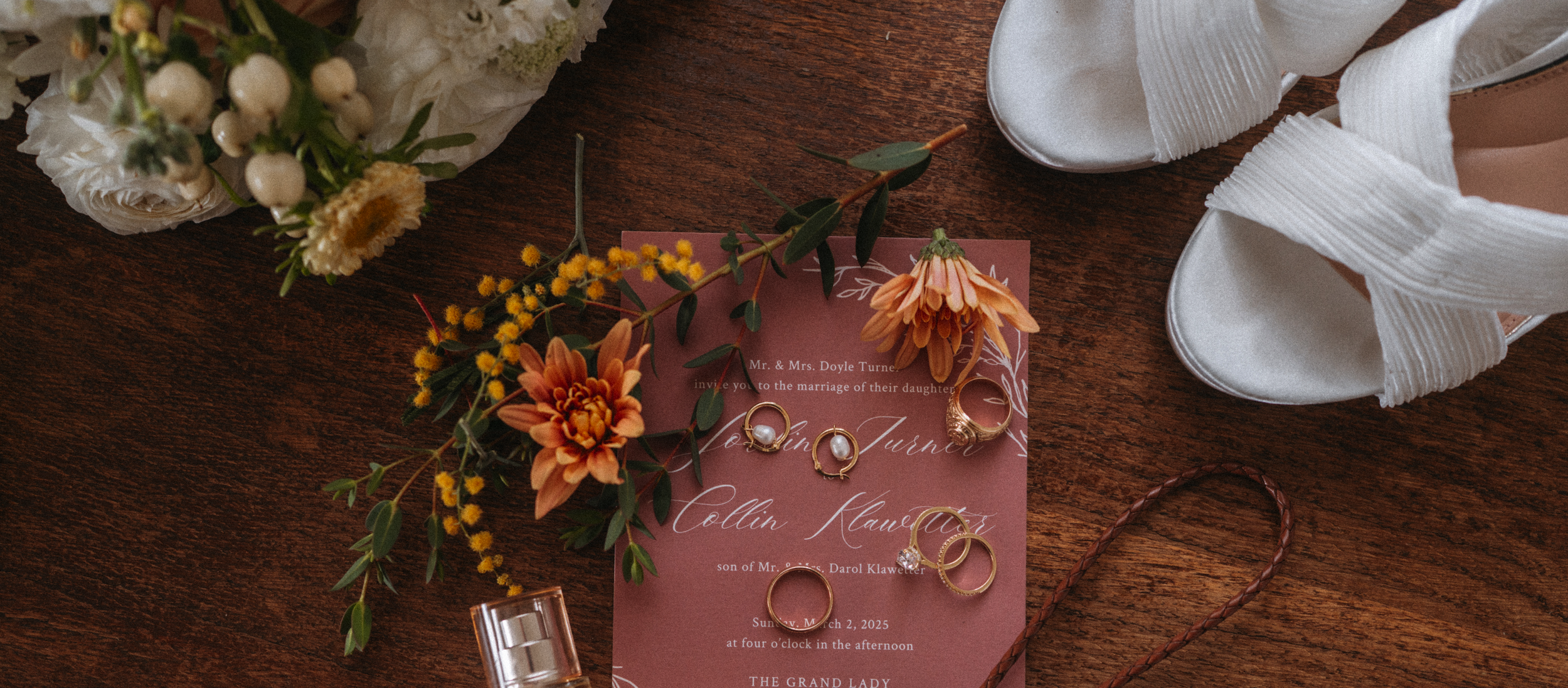 Wedding detail flat lay with western elements