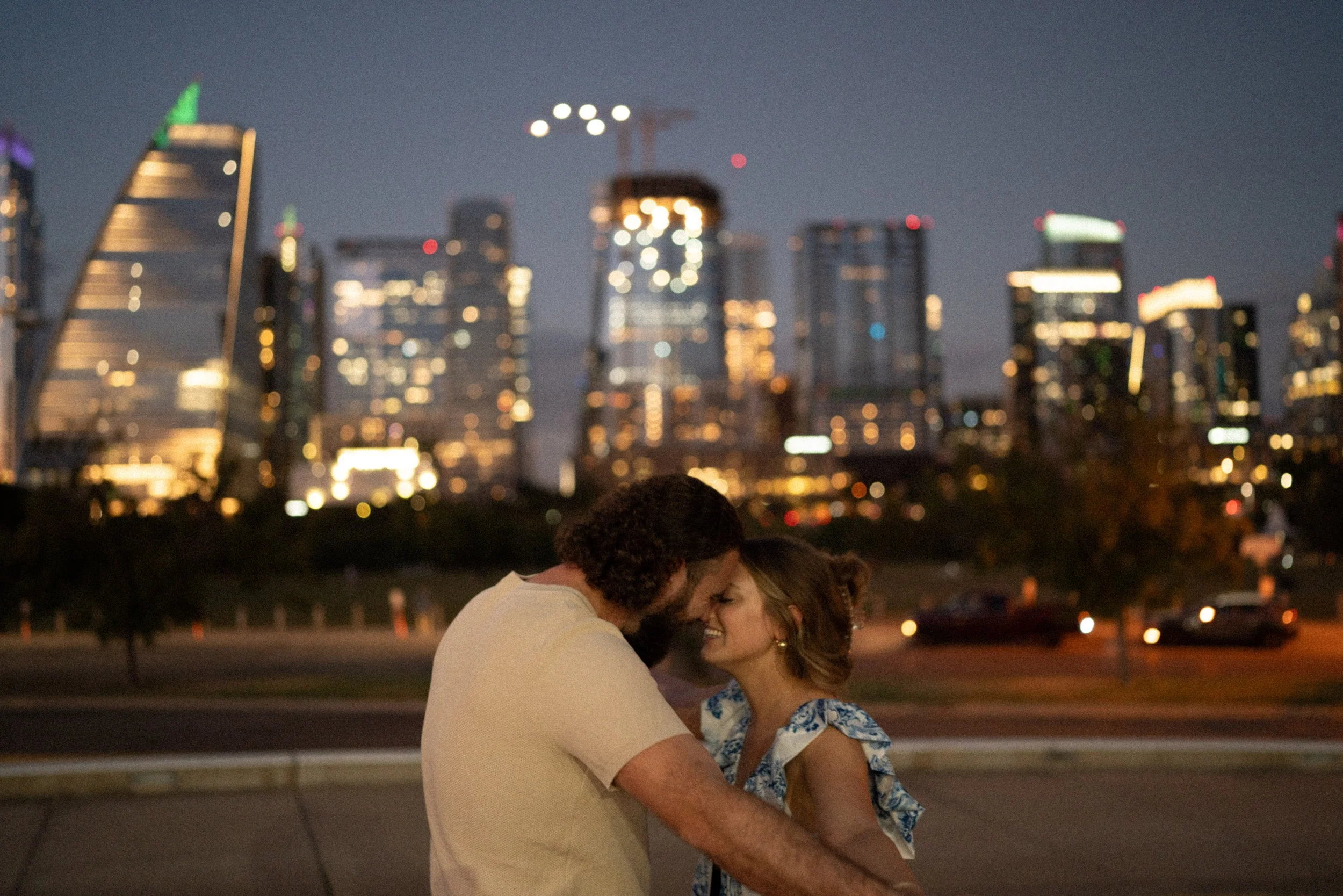 Joyful moment at sunset proposal in Austin captured by wedding photographer