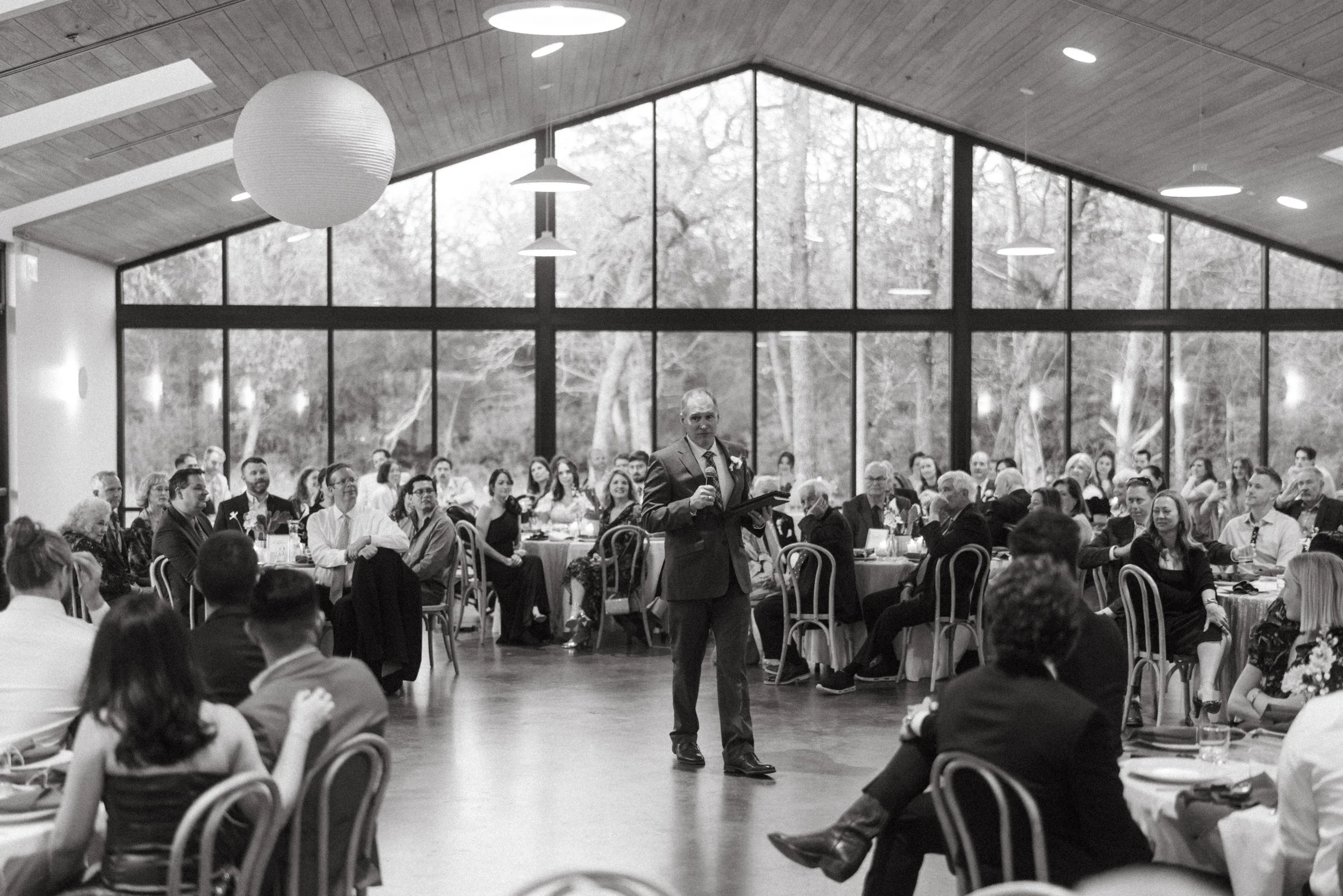 Toasts and speeches during wedding reception at The Grand Lady Manor TX