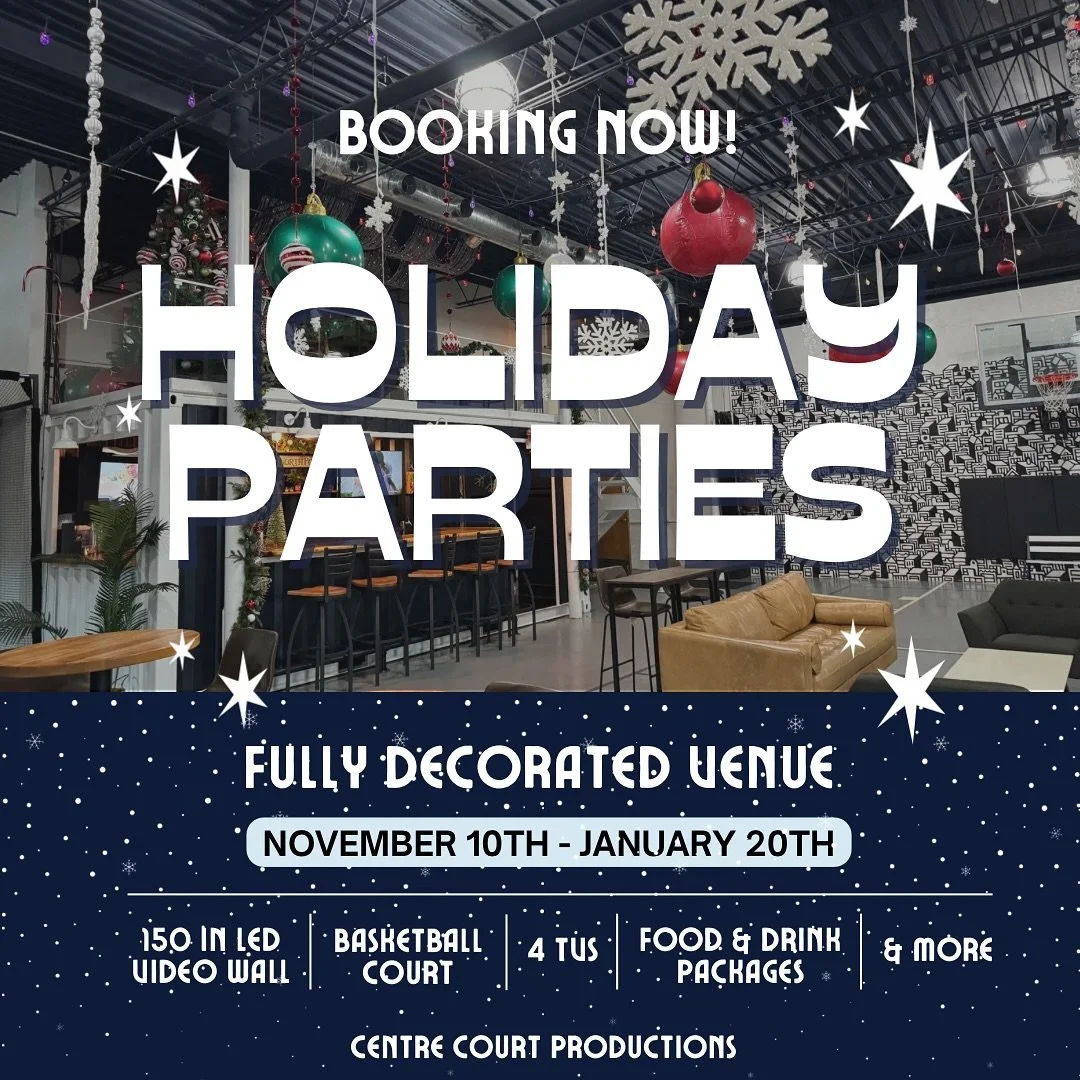 Looking for a unique spot for your 2024 holiday party? Book at Centre Court Productions in Chicago&rsquo;s West Loop🎄🎅

Our one-of-a-kind event venue includes:

	&bull;	A full container bar
	&bull;	Basketball and pickleball court
	&bull;	Golf simul