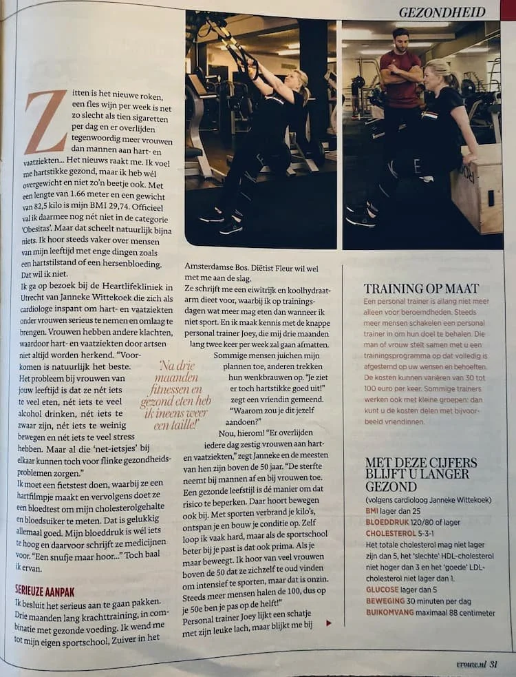 Perspublicatie over gezondheid en fitness, met personal training begeleiding in de sportschool