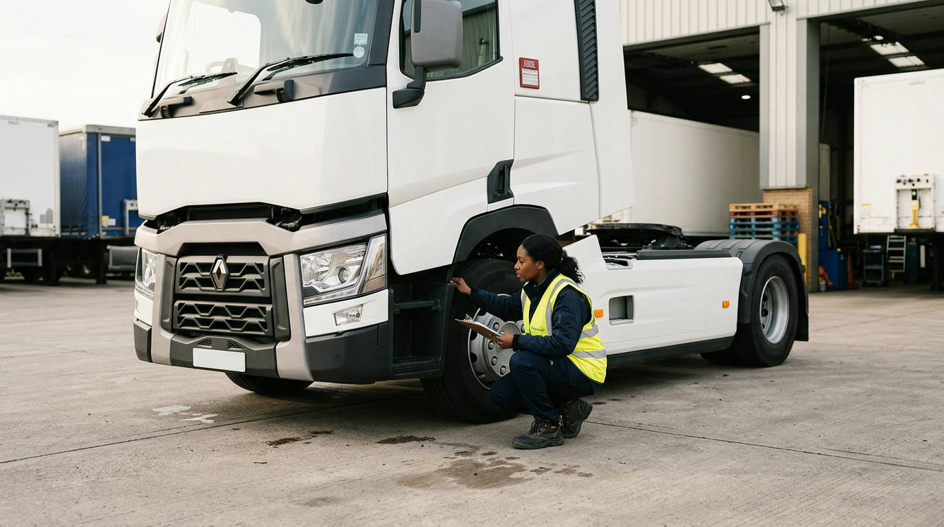 Close up of candidate carrying out vehicle checks whilst completing CPC Training