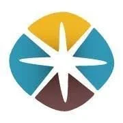 A circular logo with a white star in the center, surrounded by sections in yellow, blue, and brown.
