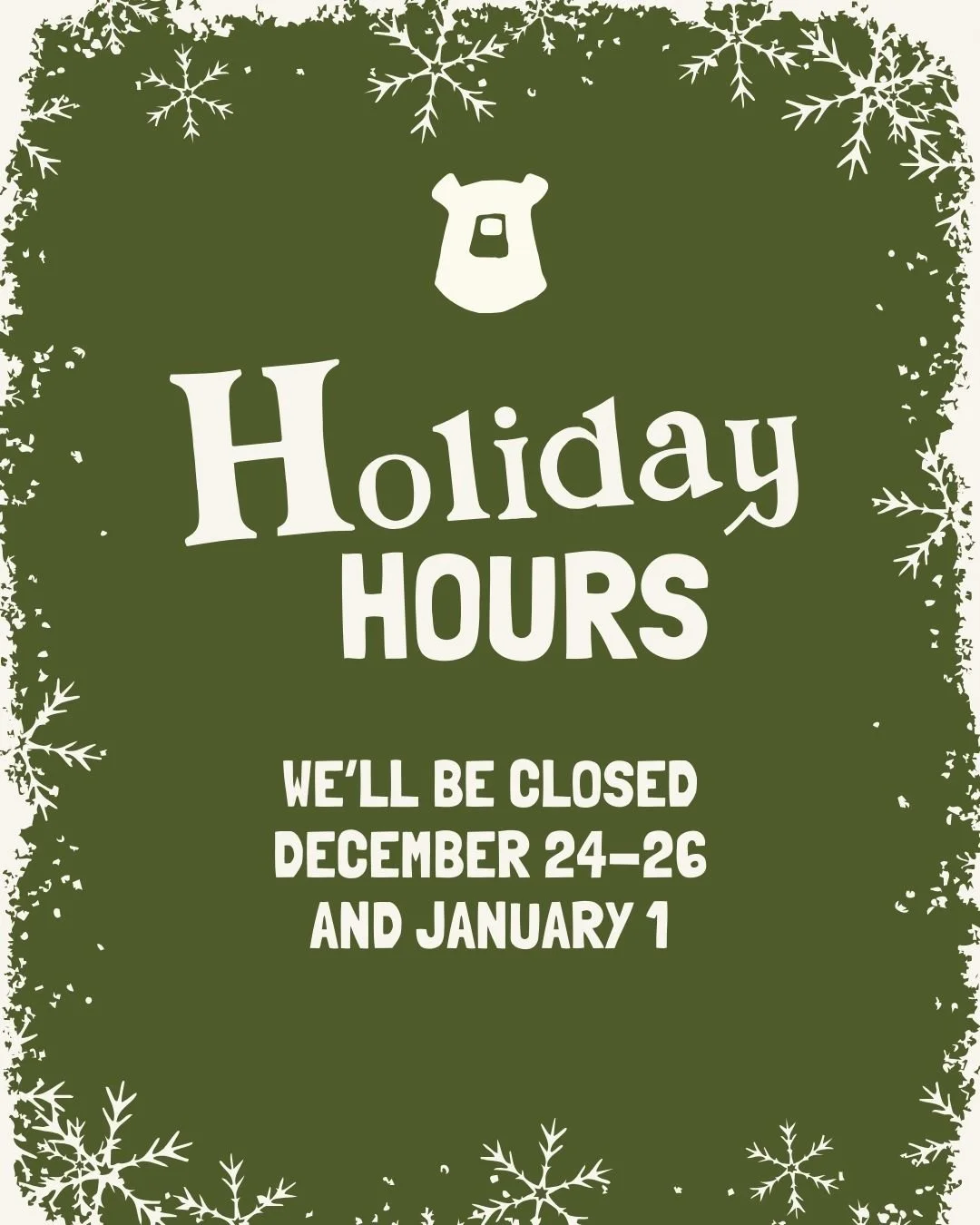 Heads up! We&rsquo;ll be CLOSED December 24&ndash;26 and on January 1 so our team can rest, recharge, and enjoy the season 🎄✨ 

If you painted a holiday gift that you need by Christmas, come pick up your finished pieces by end of day tomorrow (the 2