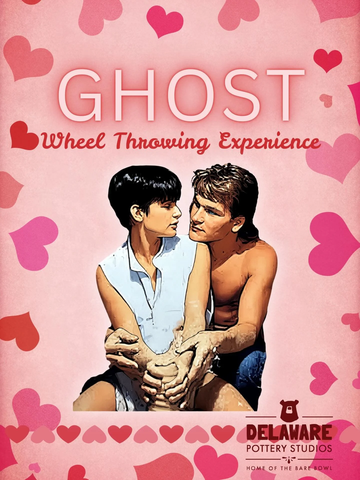 Friday February 13th: Ghost Night at Delaware Pottery Studios 👻

Grab your partner or a friend and recreate the iconic wheel-throwing scene together during this 20 minute pottery experience. You&rsquo;ll make one shared piece on the wheel, choose yo