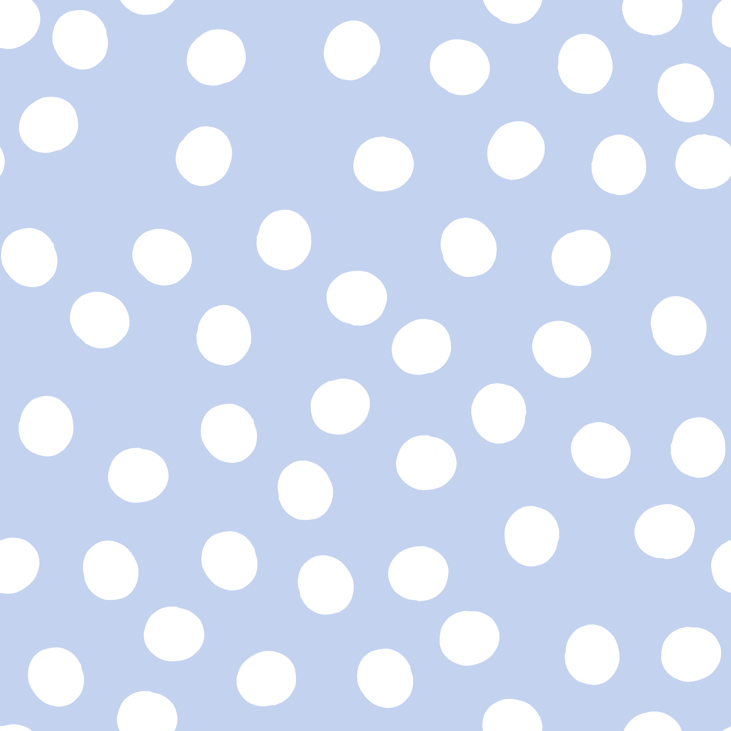Light blue background with scattered white polka dots.