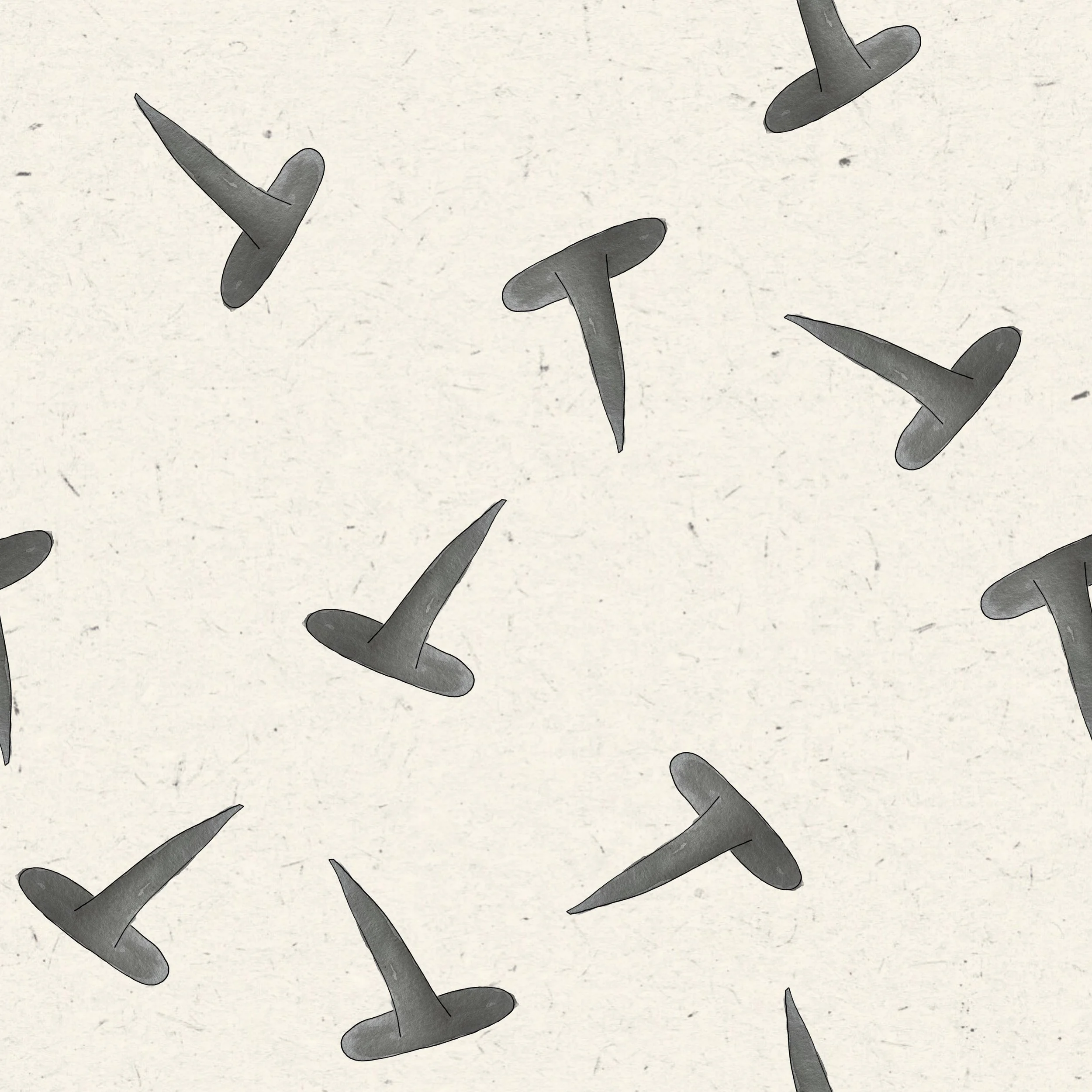 Multiple gray pushpins scattered on a light-colored, textured background.