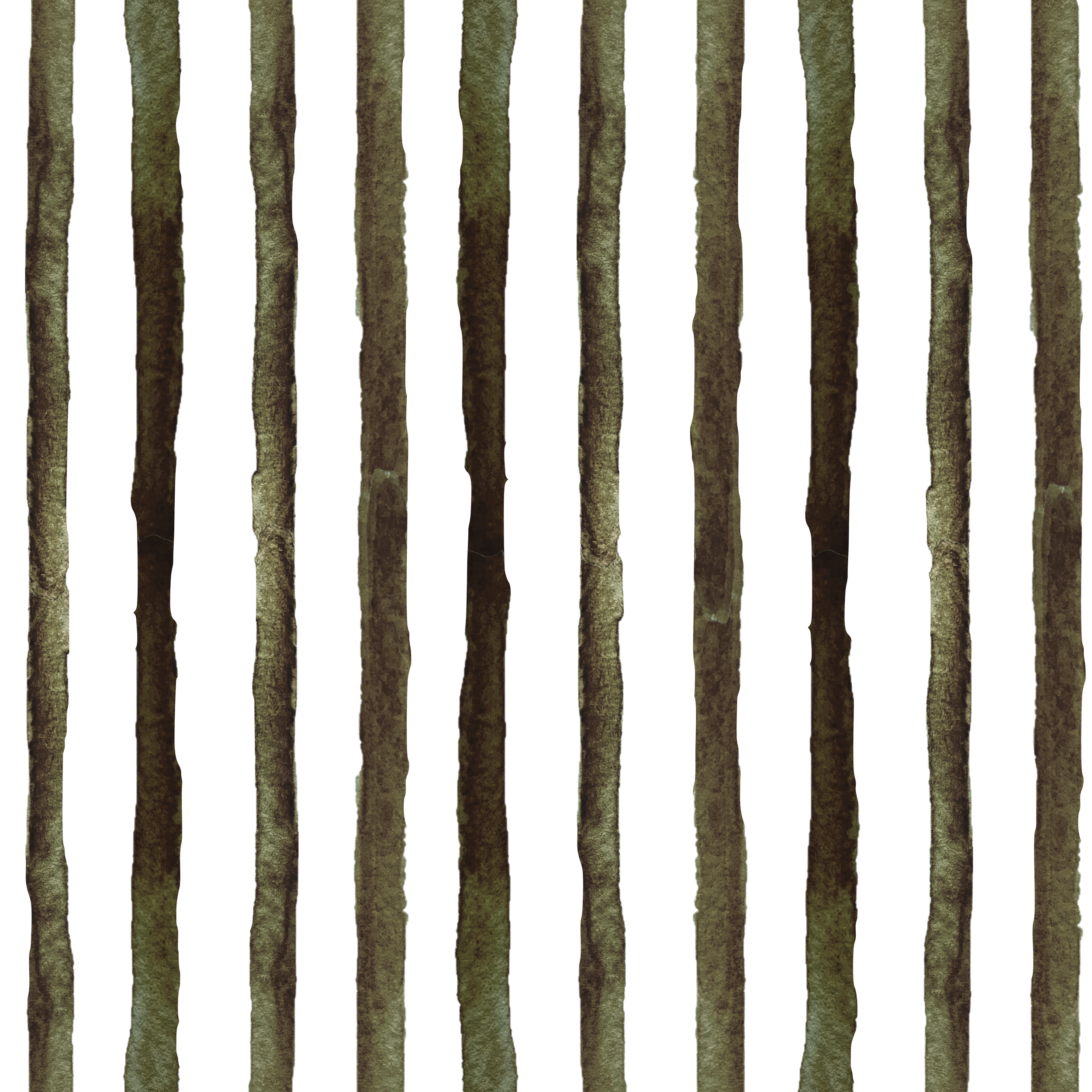 Watercolor painting of vertical tree trunks with a white background.