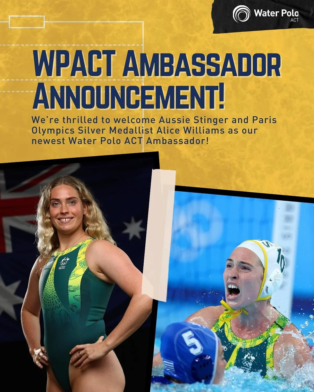 WPACT Ambassador Announcement! 🌟
We&rsquo;re thrilled to welcome Aussie Stinger and Paris Olympics Silver Medallist Alice Williams as our newest Water Polo ACT Ambassador! 💙💦

Alice will be working with us in a number of exciting ways, including:
