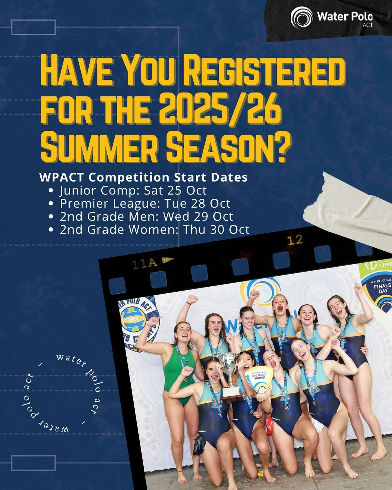Have You Registered for the 2025/26 Summer Season? 🤽‍♀️🤽‍♂️
The Water Polo ACT Summer Season kicks off this weekend for our Juniors, and next week for our Seniors! 💪
Before everyone hits the water for Round 1, make sure you’ve regi