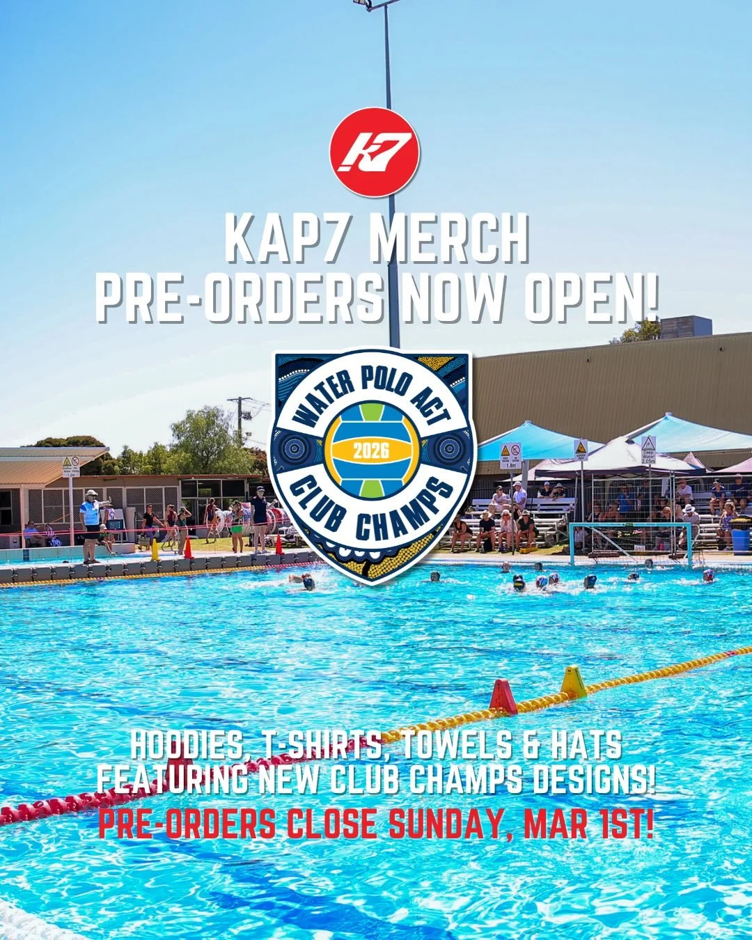 WPACT Club Champs KAP7 Merch Pre-Orders Now Open! 👕🧢🤽&zwj;♂️

Get ready for Club Champs with our brand new KAP7 merchandise designs! Hoodies, t-shirts, towels, and hats are now available to pre-order &mdash; don&rsquo;t miss out.

🗓 Pre-orders cl