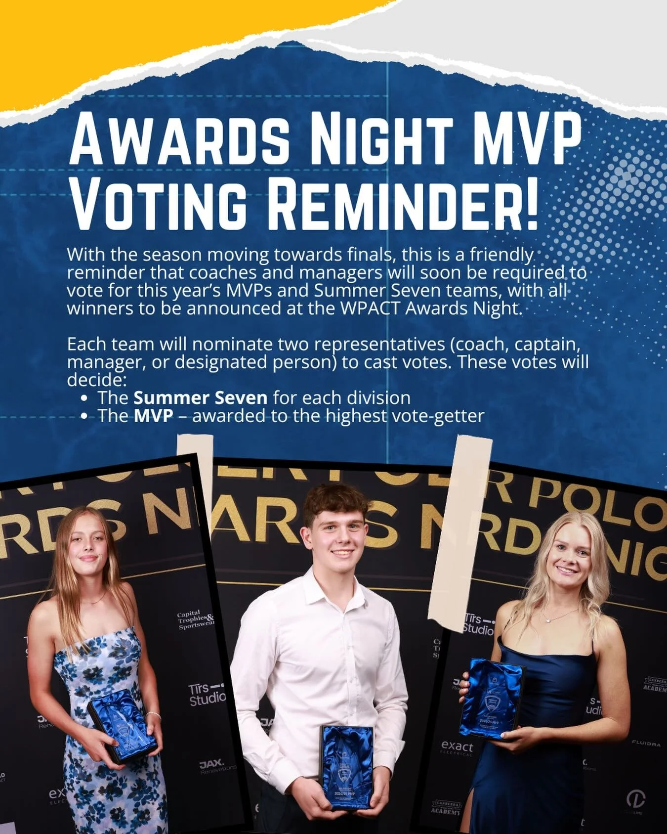 🏆 Coaches &amp; Managers - MVP and Summer Seven Voting Reminder 🤽&zwj;♂️🤽&zwj;♀️

With the season moving towards finals, this is a friendly reminder that coaches and managers will soon be required to vote for this year&rsquo;s MVPs and Summer Seve