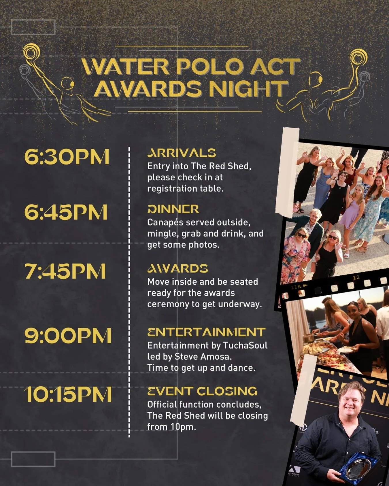 ⏰ WPACT Awards Night &ndash; Event Timeline ⏰

We&rsquo;re almost there! Here&rsquo;s how the night will run this Friday 👇

🕡 6:30pm &ndash; Arrivals
Check in at the registration table and head in

🍴 6:45pm &ndash; Dinner
Canap&eacute;s served out